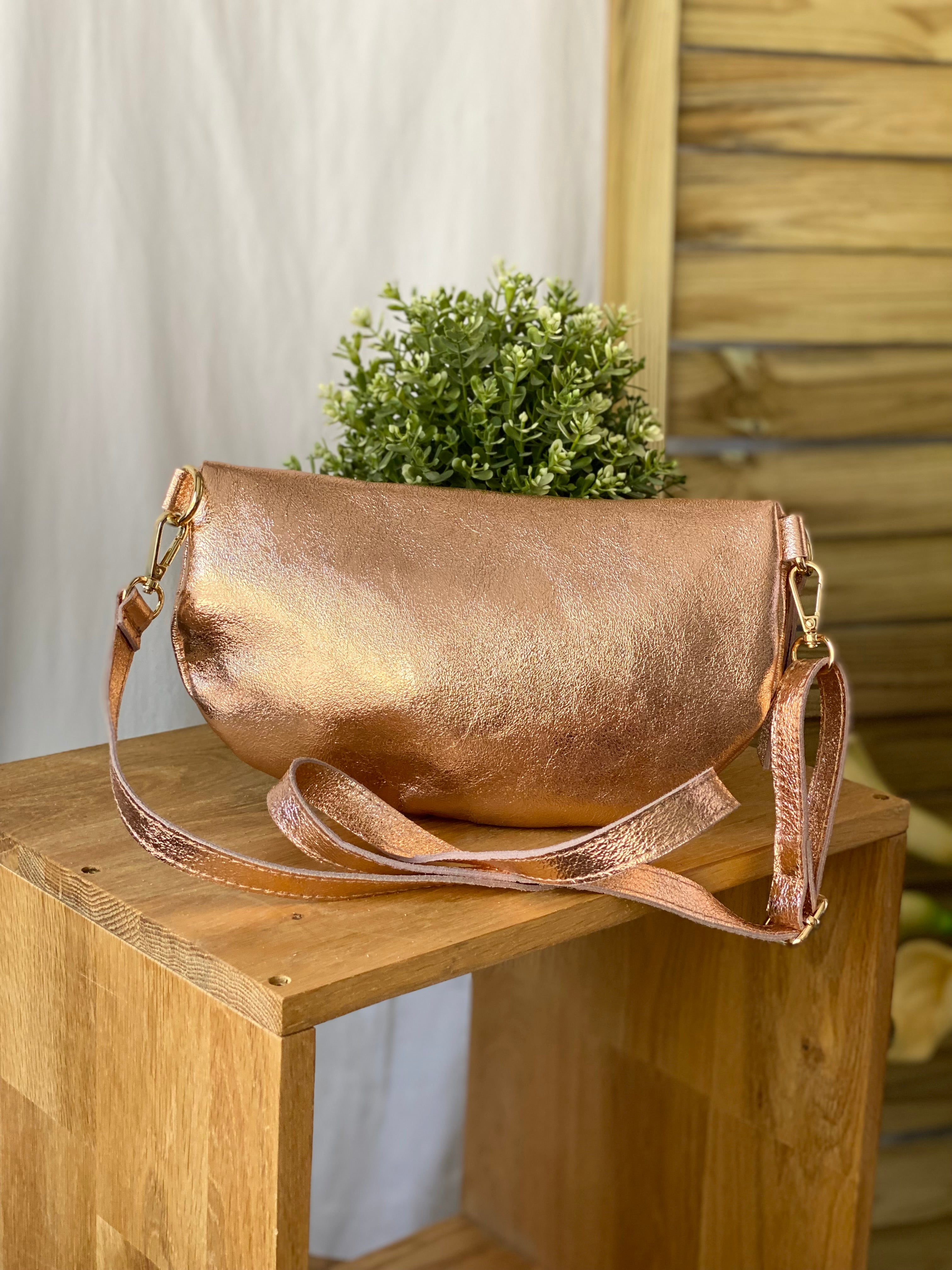 Sac banane L en cuir irisé 28cm - JOYCE - Cuivre rosé (rose Gold)