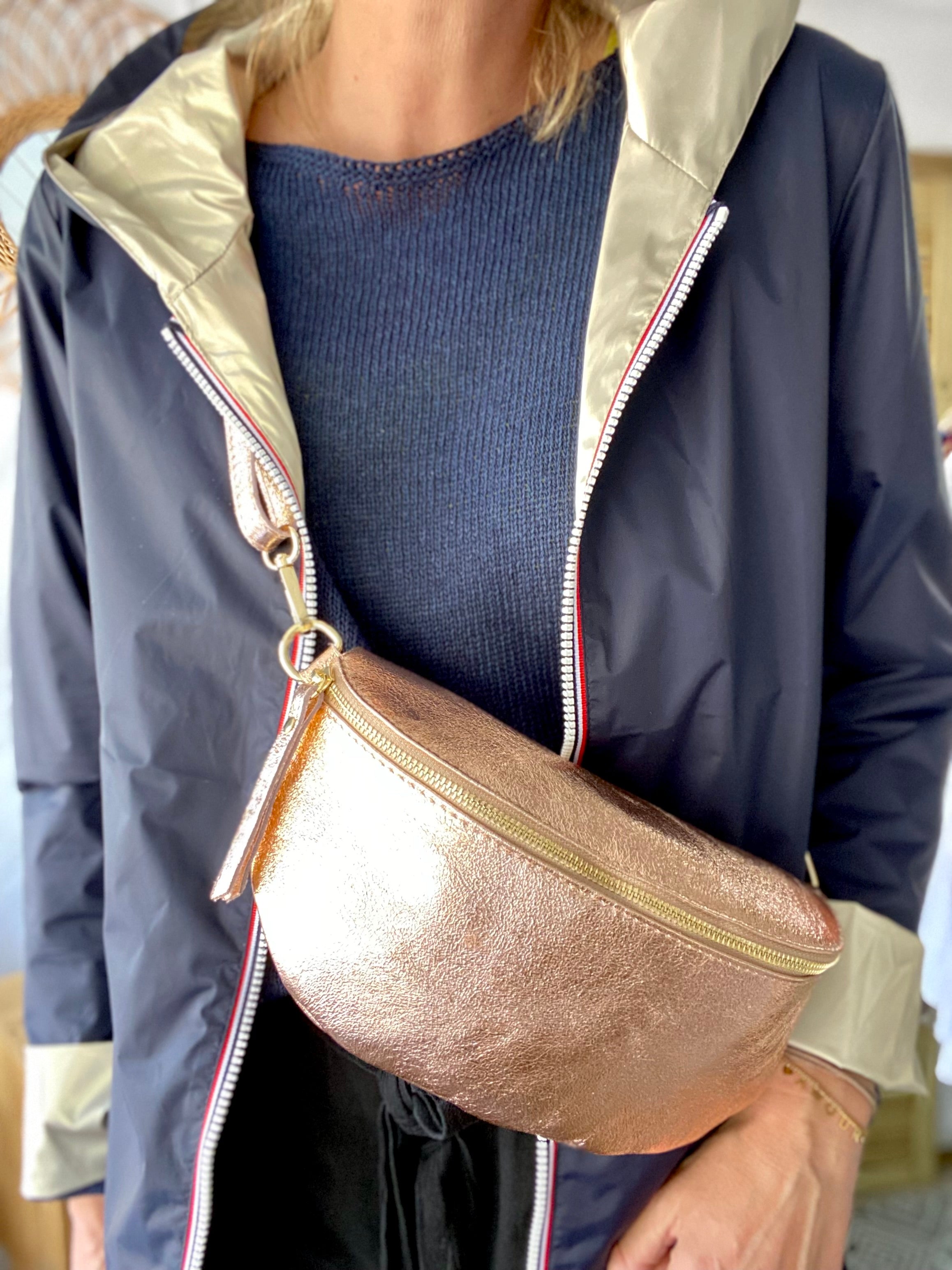 Sac banane L en cuir irisé 28cm - JOYCE - Cuivre rosé (rose Gold)