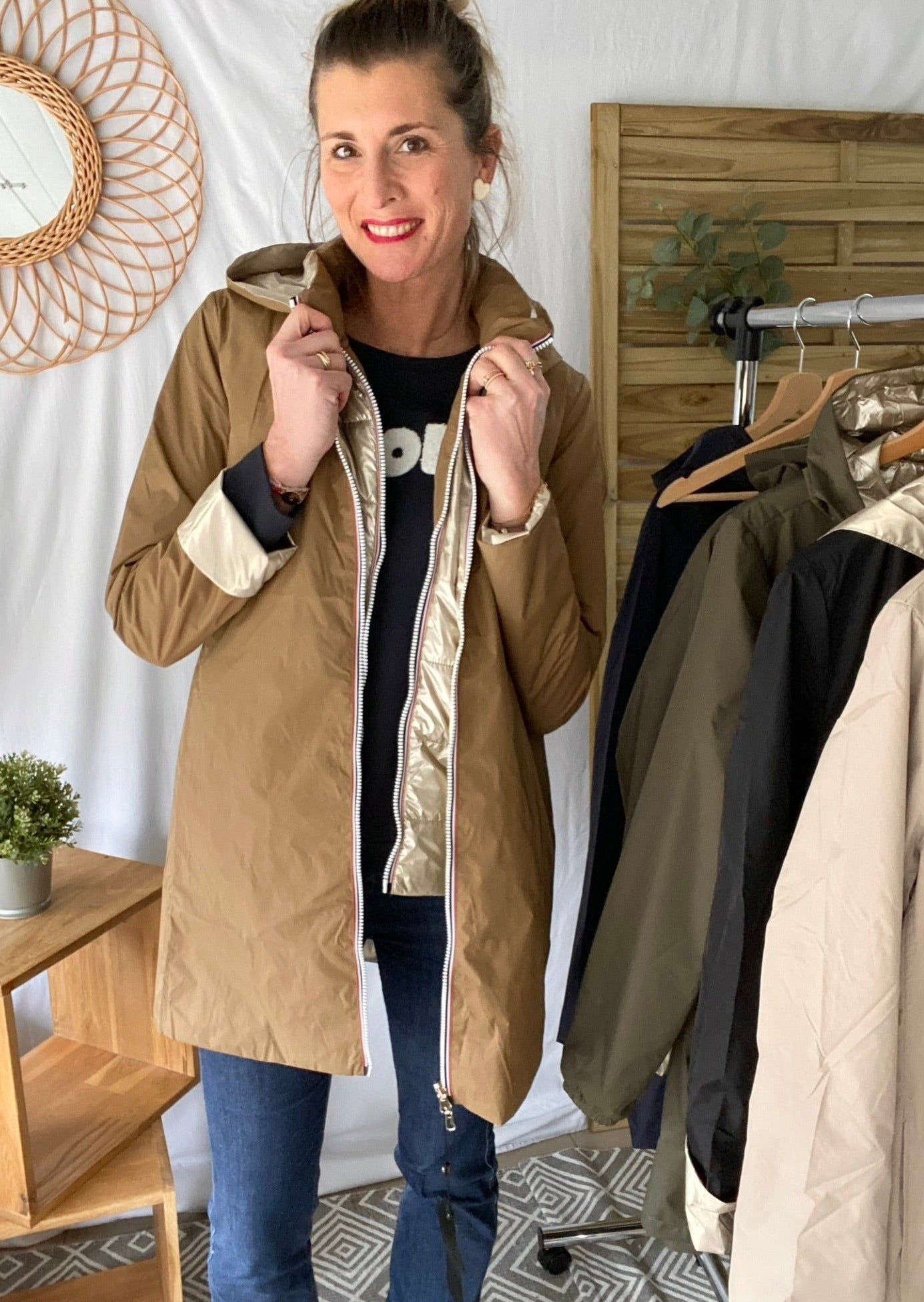 *** PROMO - Taille XL - Imperméable réversible léger GARANCE LONG - Camel/Doré - Laura Jo