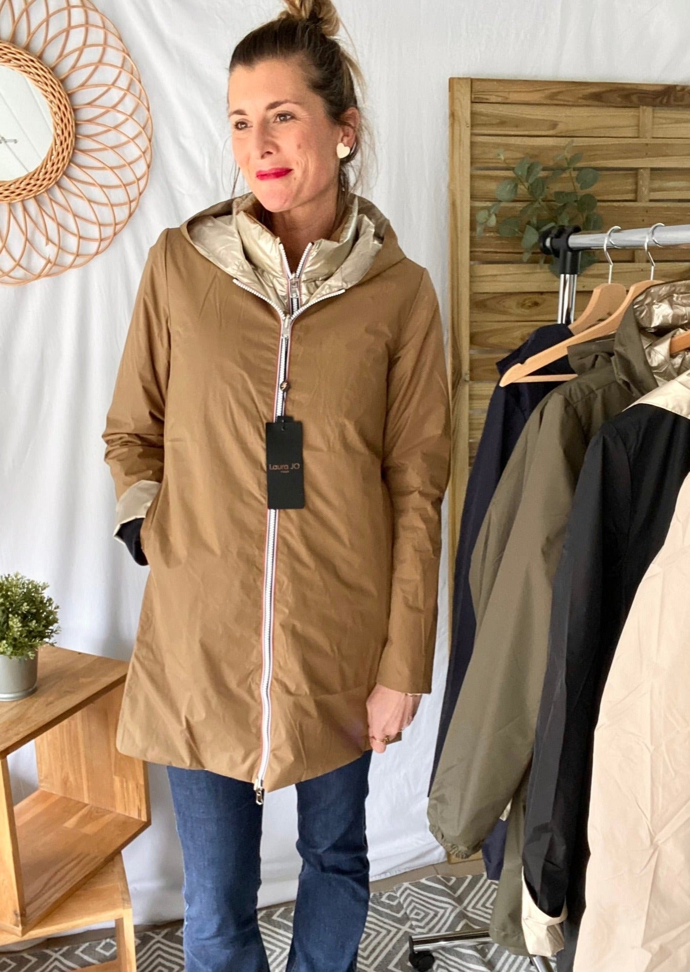 *** PROMO - Taille XL - Imperméable réversible léger GARANCE LONG - Camel/Doré - Laura Jo