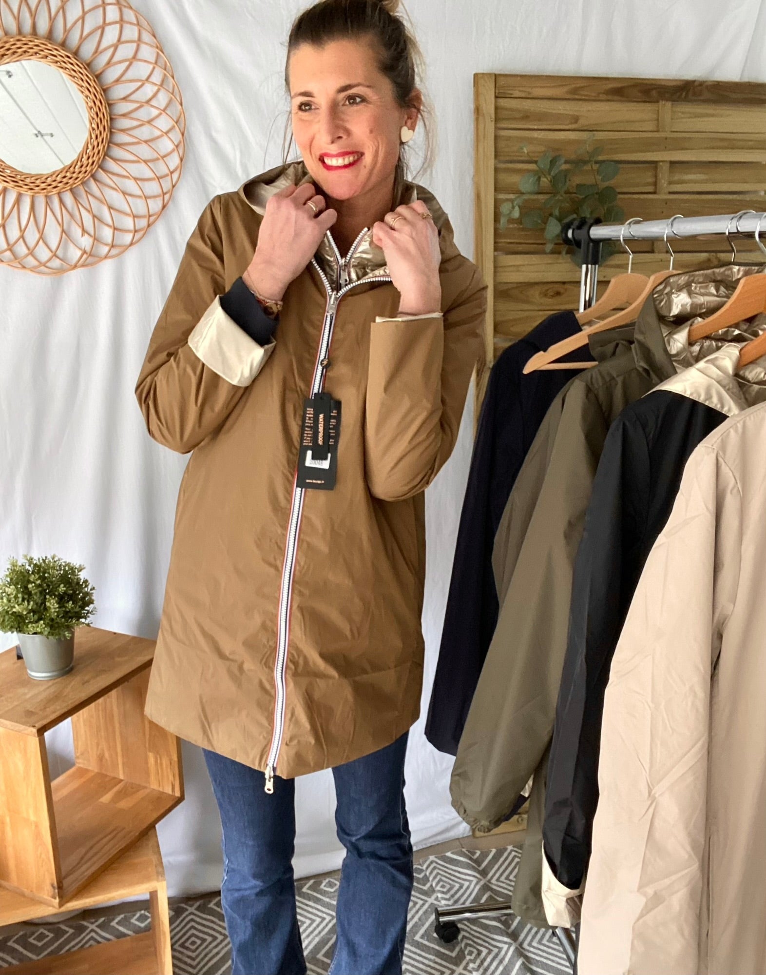 *** PROMO - Taille XL - Imperméable réversible léger GARANCE LONG - Camel/Doré - Laura Jo