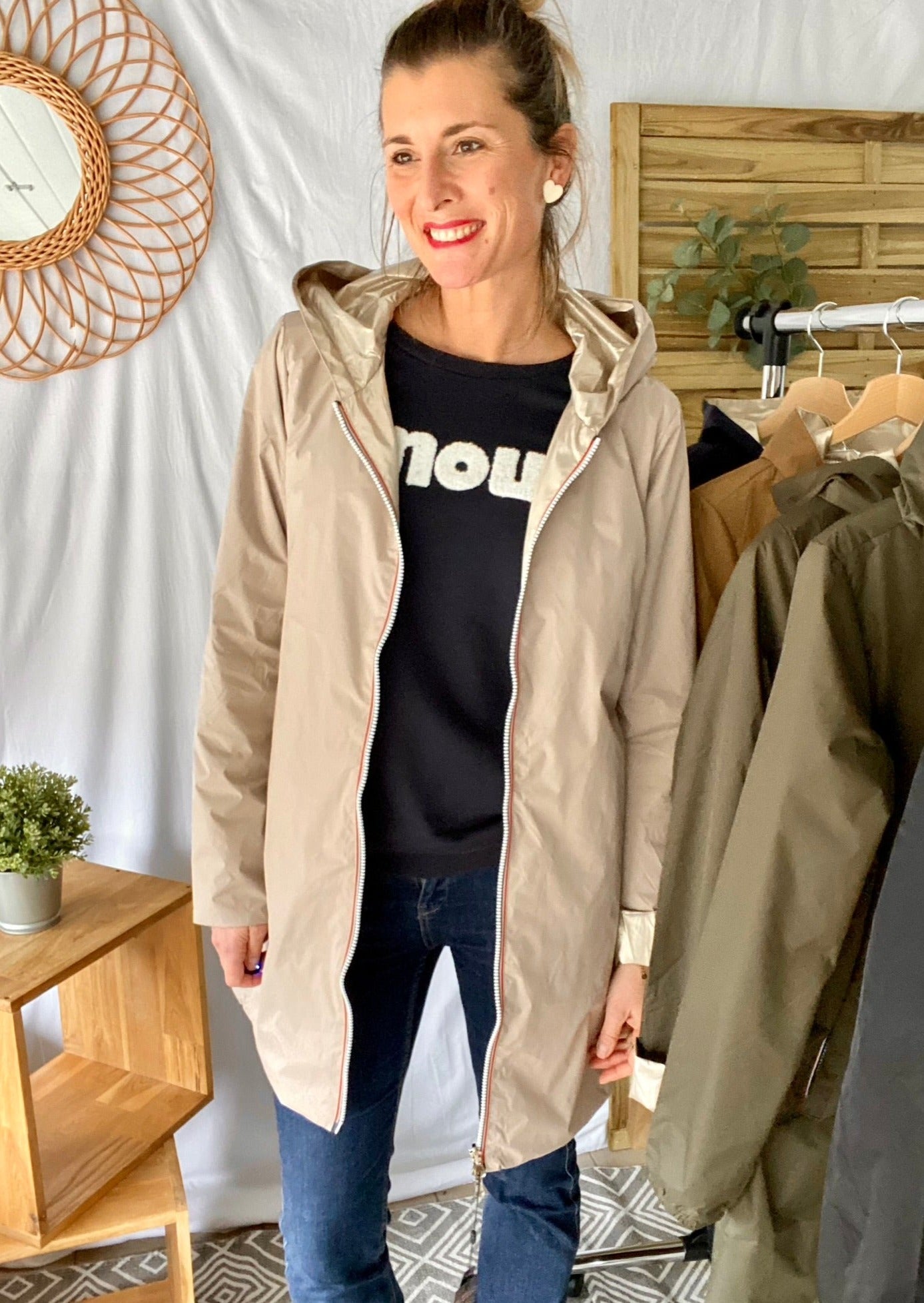 *** PROMO sur Taille 4XL (48) - Imperméable réversible léger GARANCE LONG -Beige/Doré - Laura Jo