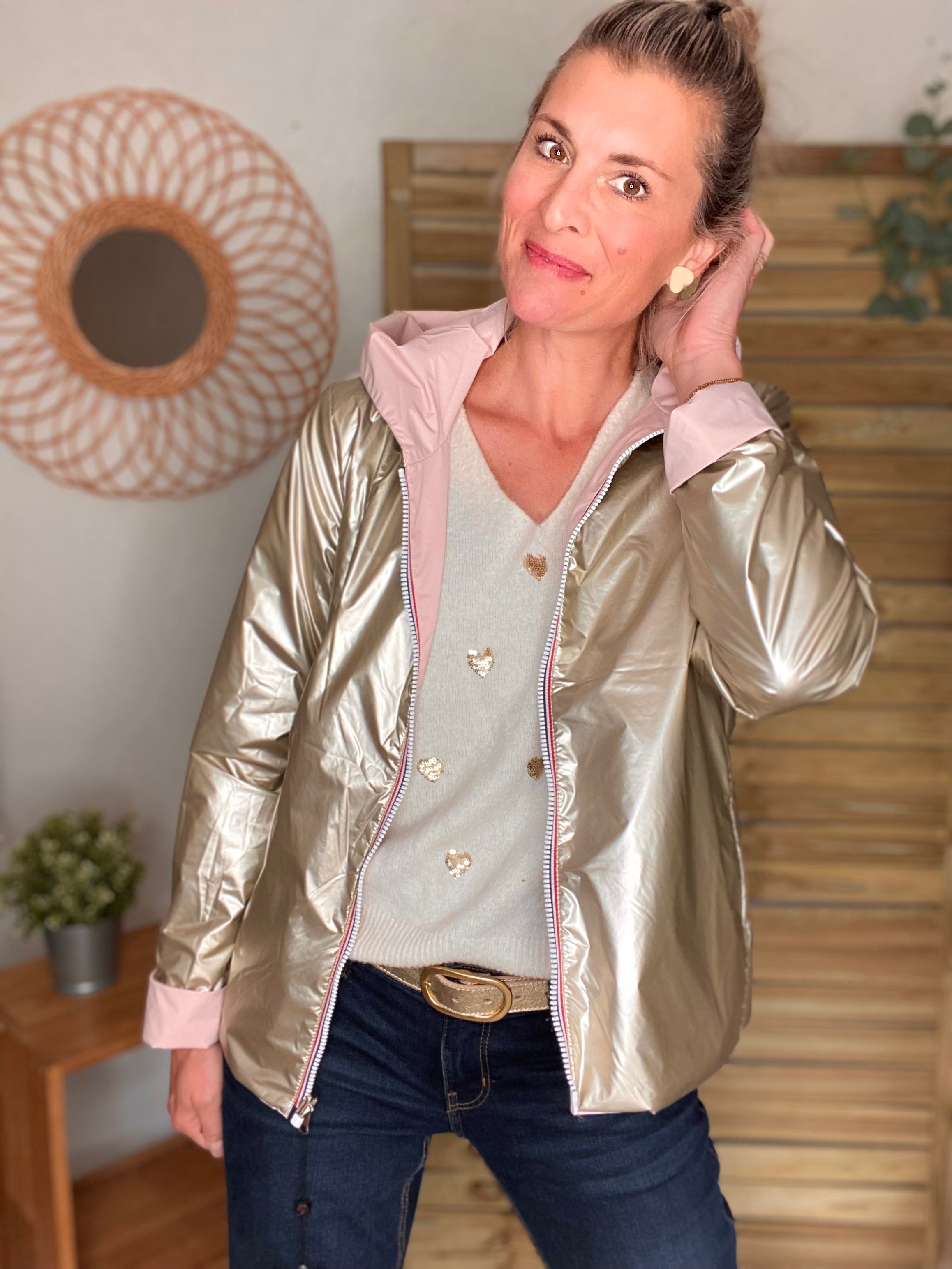 Imperméable réversible rembourré LOUISON COURT - Rose/Doré - Laura Jo