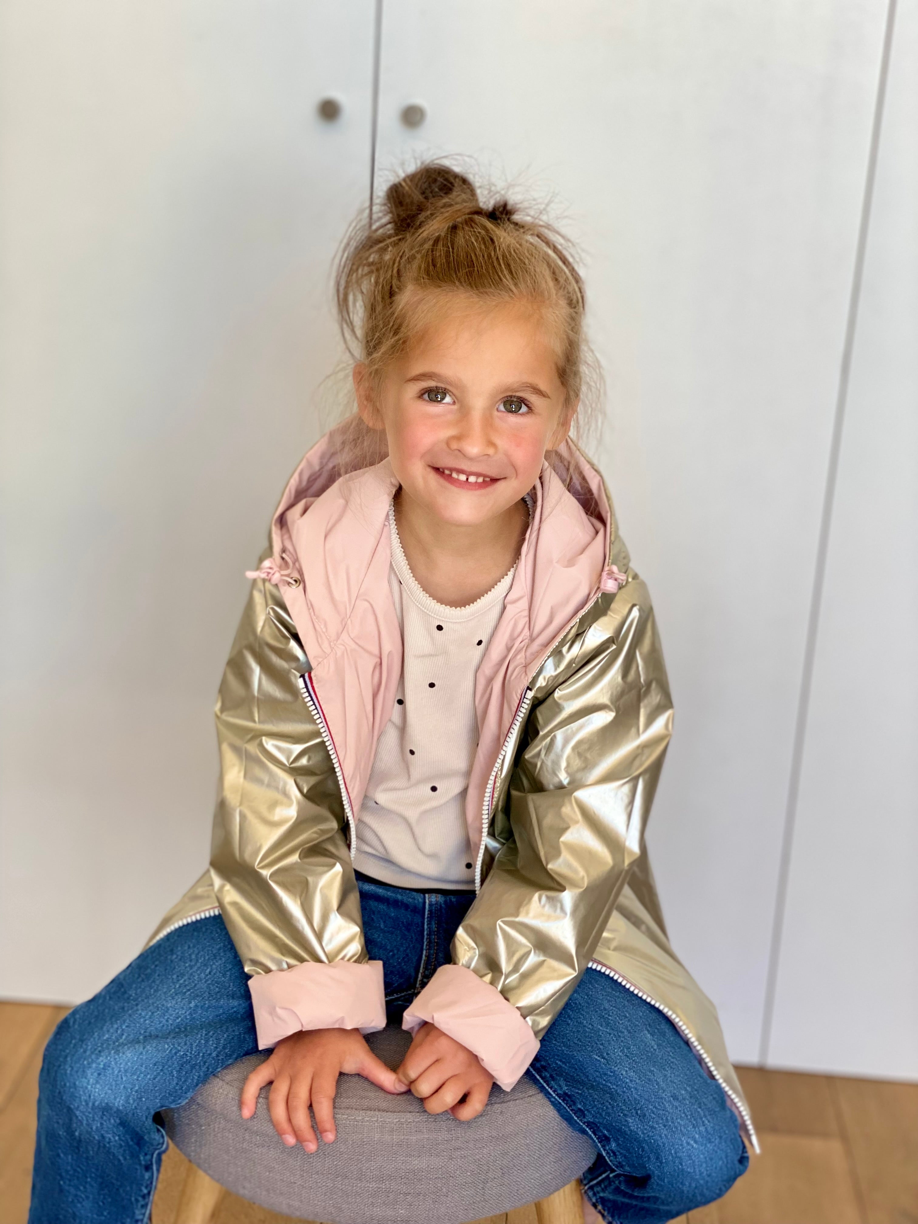 Imperméable réversible rembourré LOUISON KIDS enfant (mixte) - Rose clair / Doré