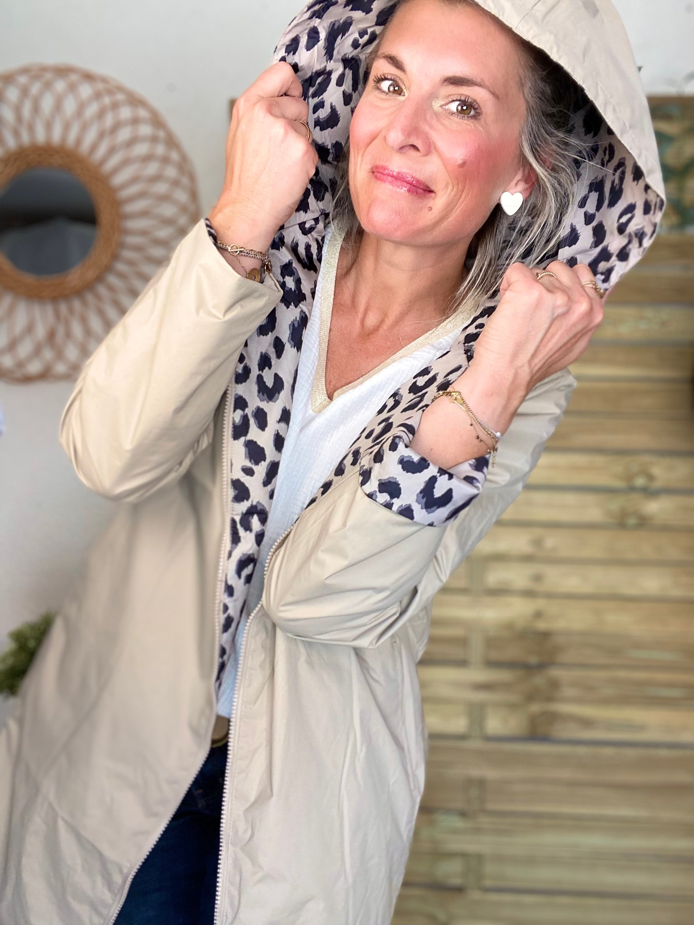 Imperméable réversible rembourré LOUISON LONG - Beige / Léo - LAURA JO