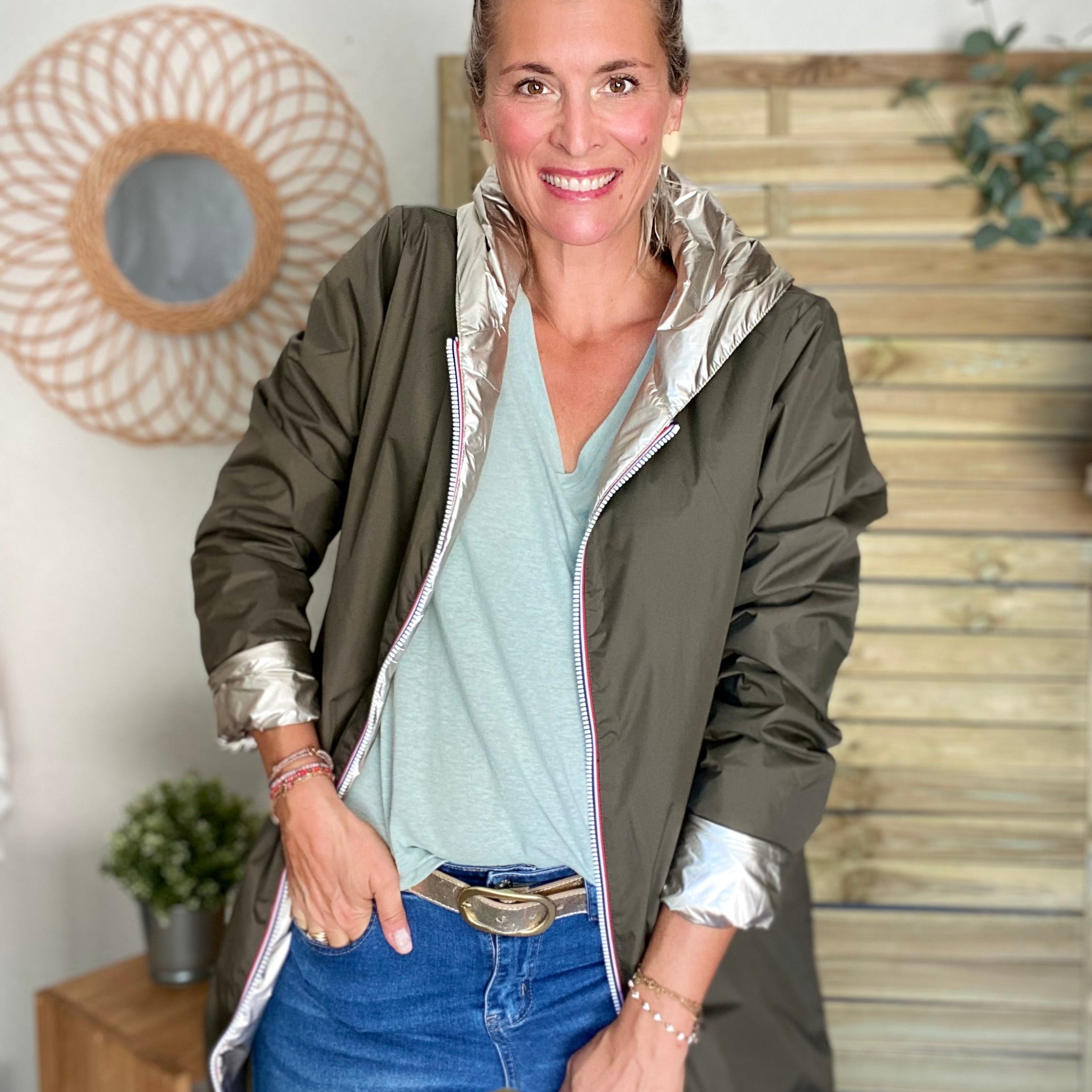 Imperméable réversible rembourré LOUISON LONG - Kaki/Doré - LAURA JO