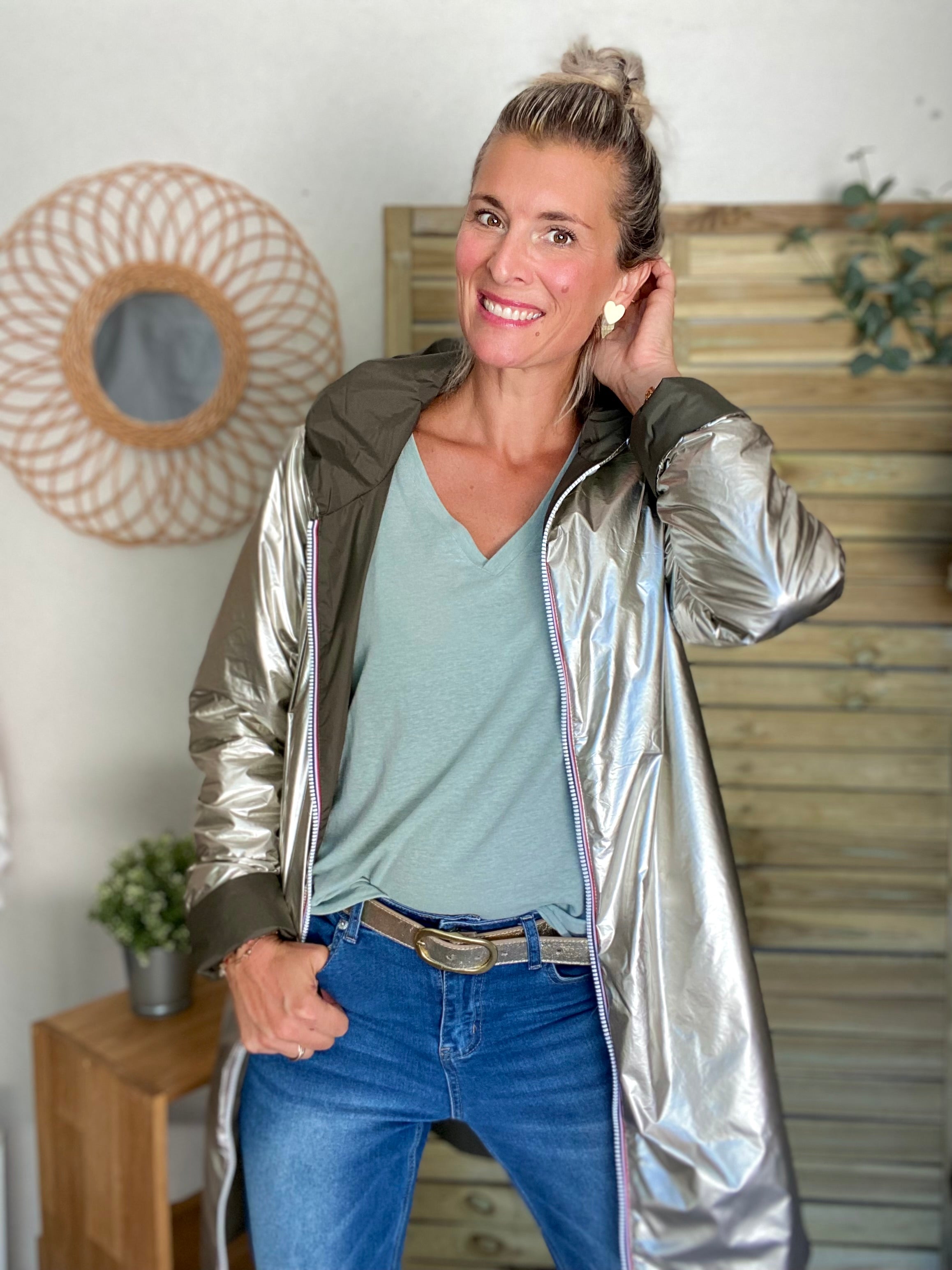 Imperméable réversible rembourré LOUISON LONG - Kaki/Doré - LAURA JO