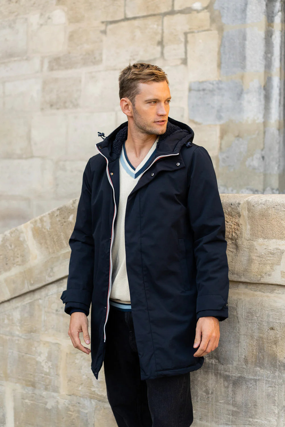 Parka Homme OSCAR LONG fourré mouton - Marine - Laura Jo - FIN DE SÉRIE