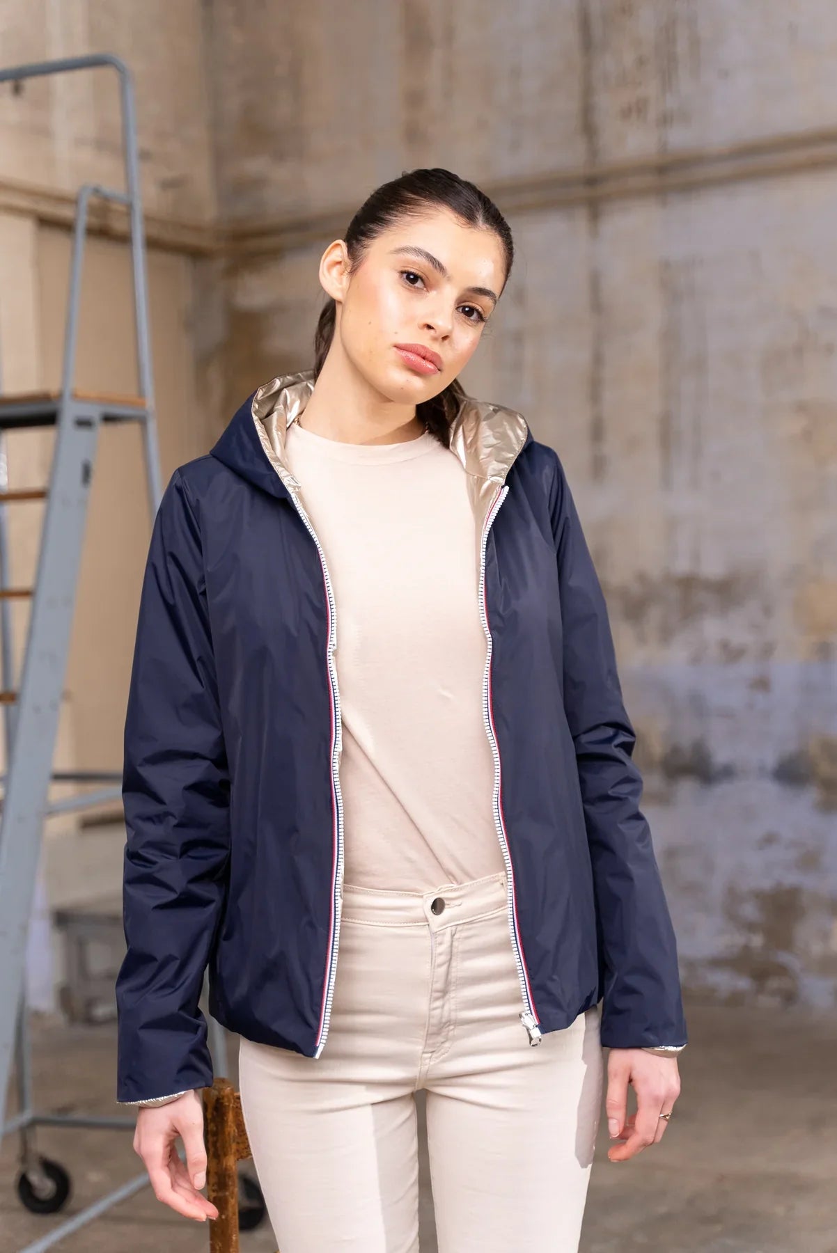 *** PROMO - Taille XL - Imperméable réversible rembourré LOUISON COURT - Marine/Doré - Laura Jo