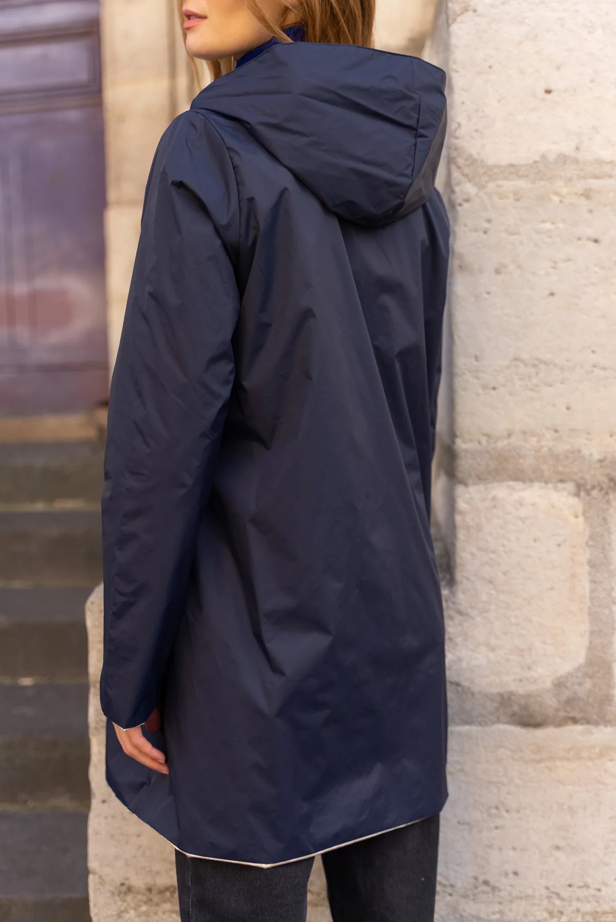 Imperméable réversible rembourré LOUISON LONG - Marine/Doré - Laura Jo