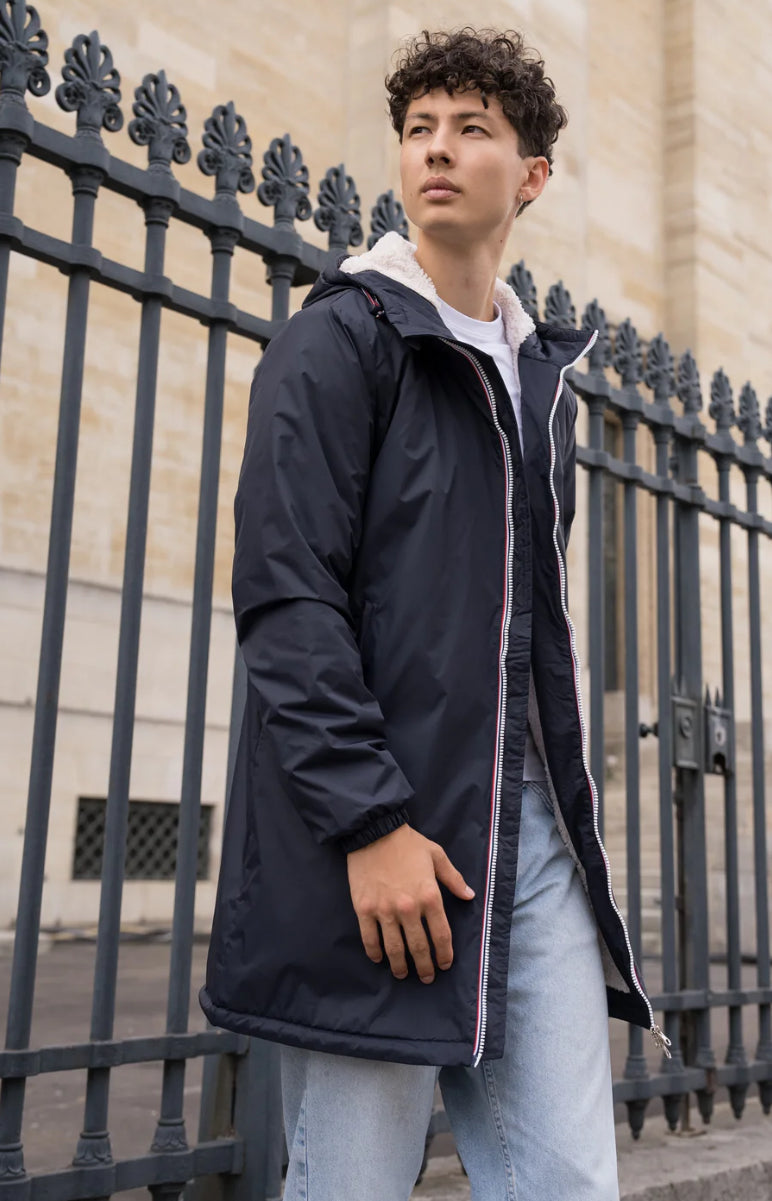 Parka Imperméable Homme LOUIS* LONG fourré sherpa - Bleu marine - Laura Jo