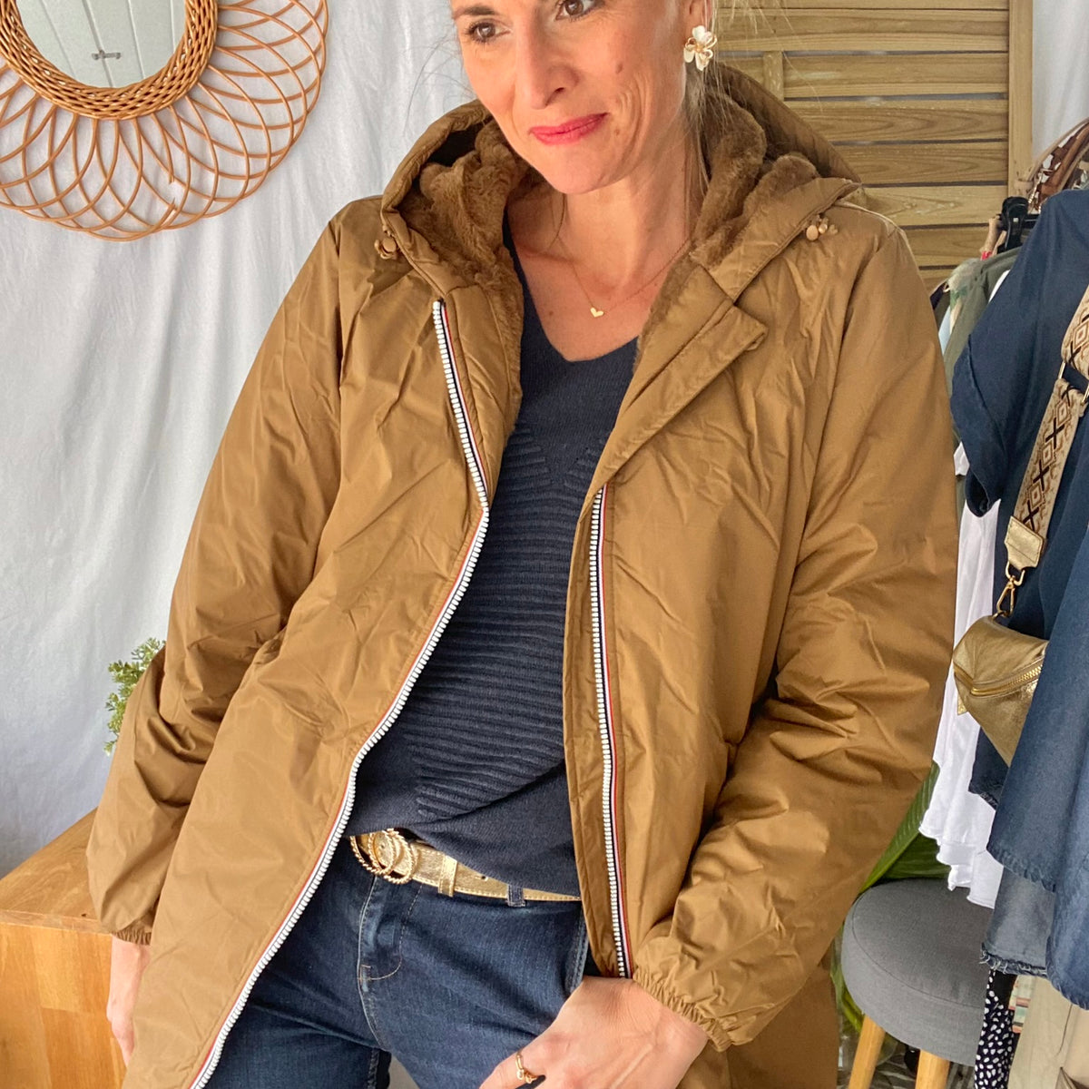Parka Imperméable LOUISE LONG Fourré Camel LAURA JO