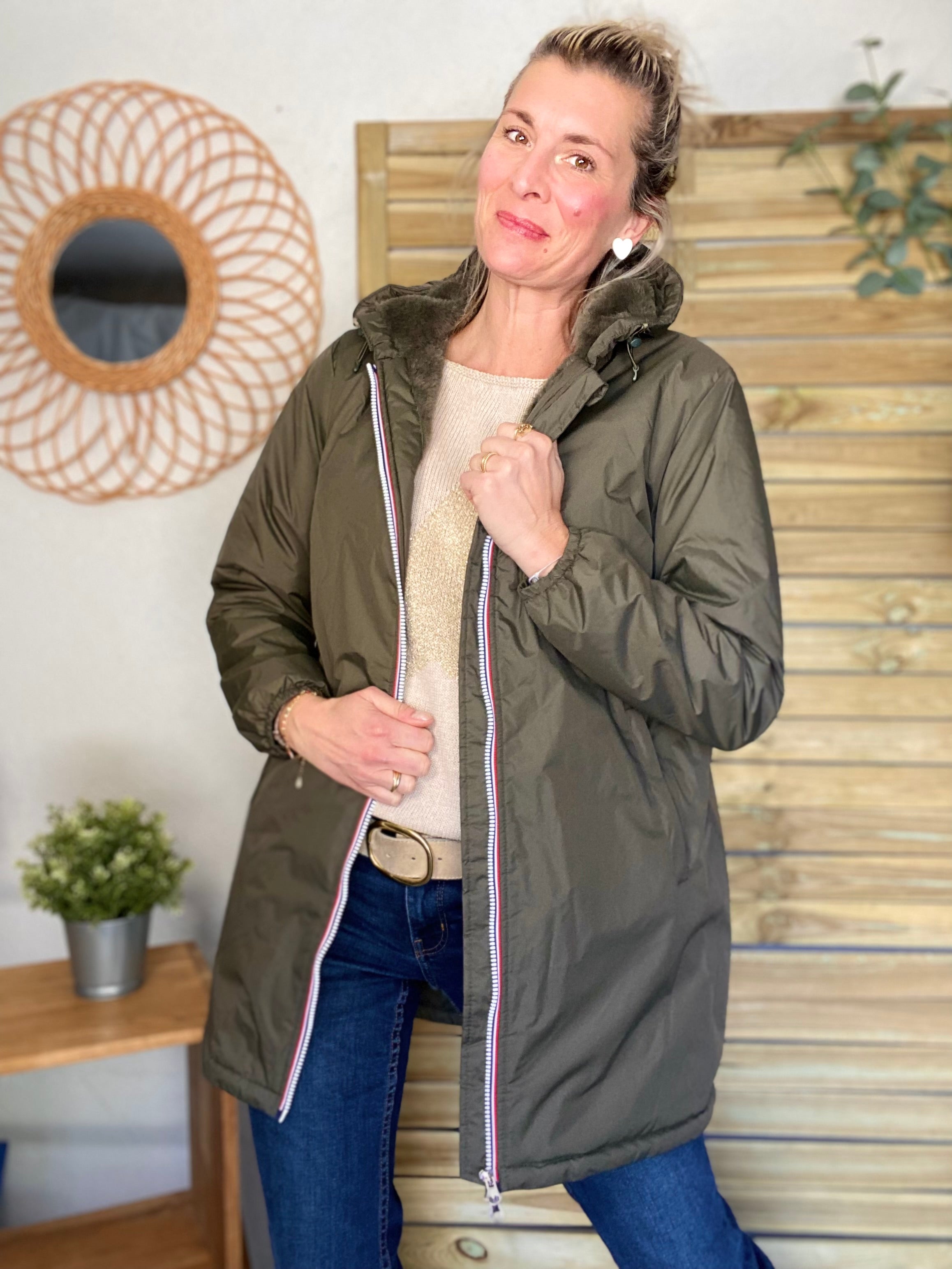 Parka Imperméable LOUISE LONG fourré - Kaki - Laura Jo