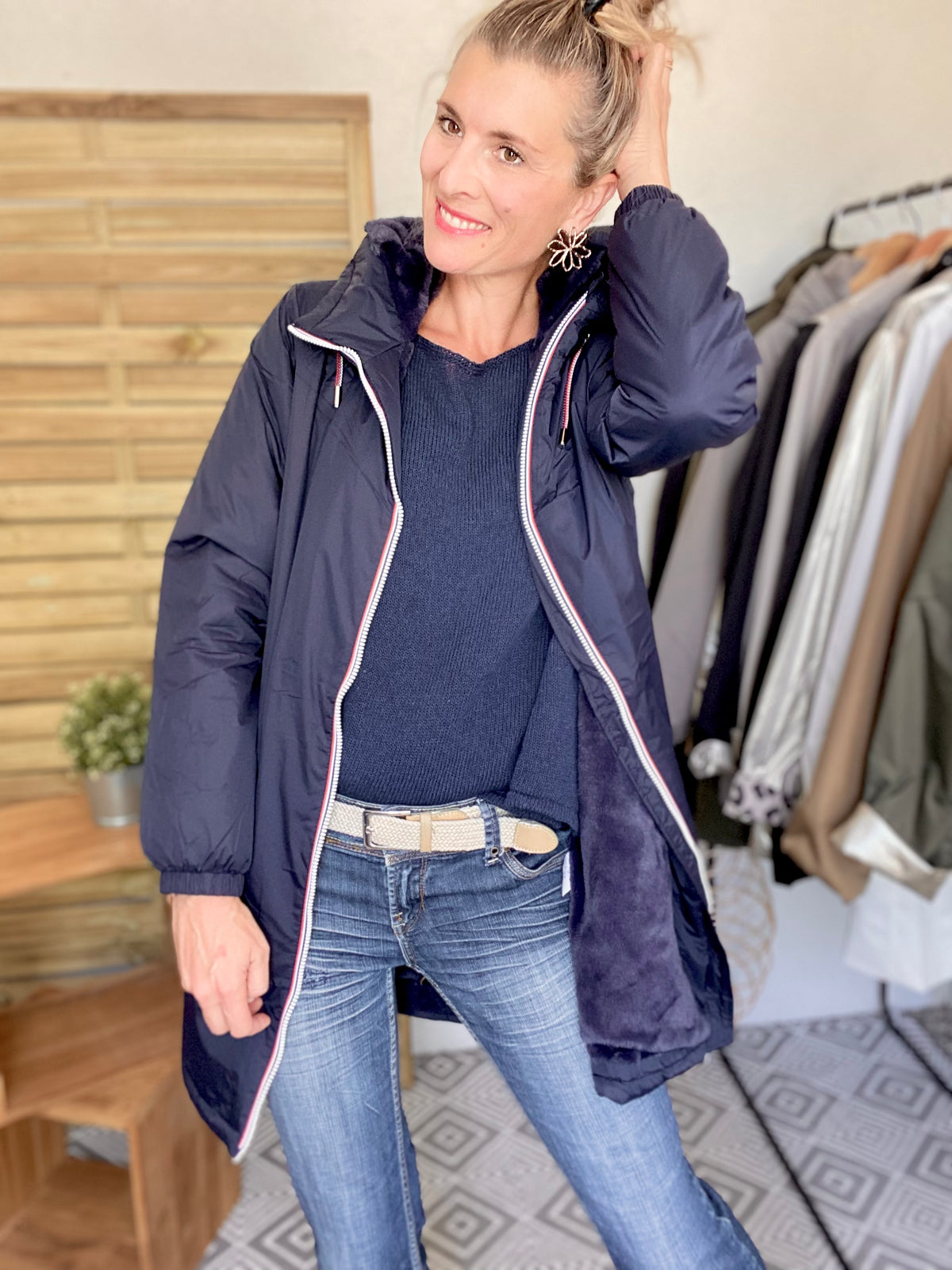 Manteau Parka Fourré Sandro - Bleu Marine - Taille 38 - Occasion Très Bon état