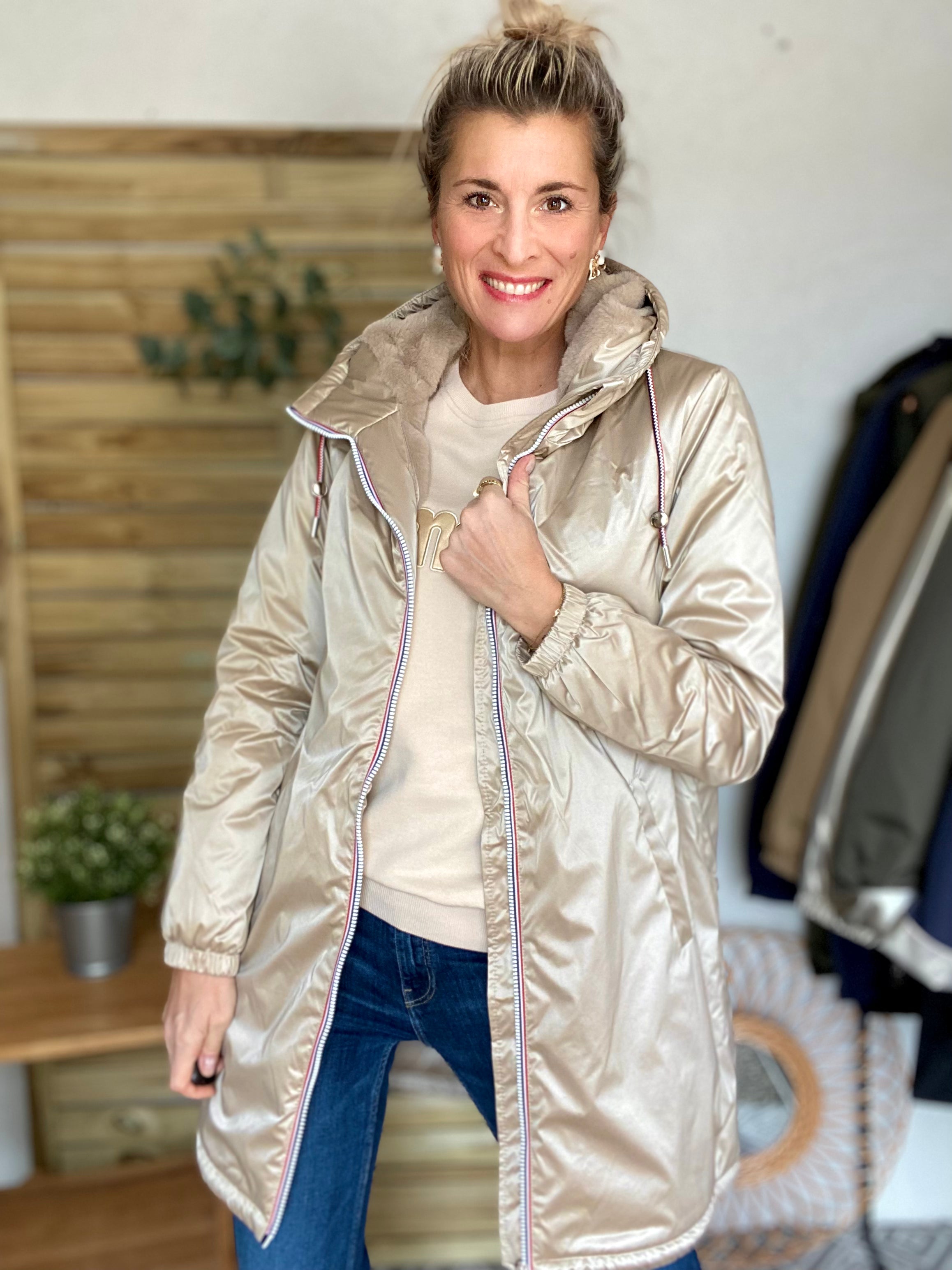 Parka Imperméable THELMA LONG fourrée - Sable irisé - Laura Jo