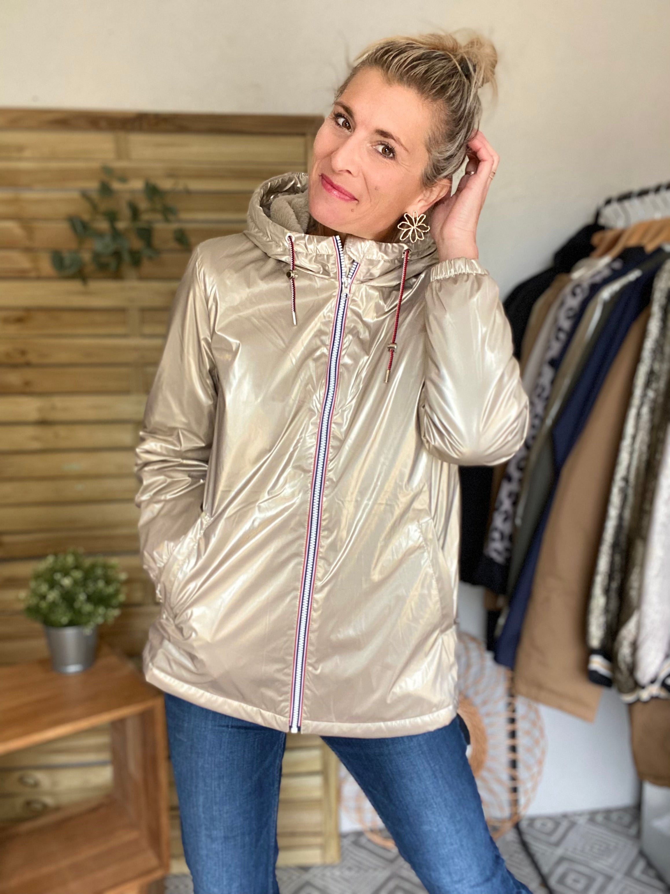 Parka Imperméable THELMA MI-LONG fourré - Doré - Laura Jo