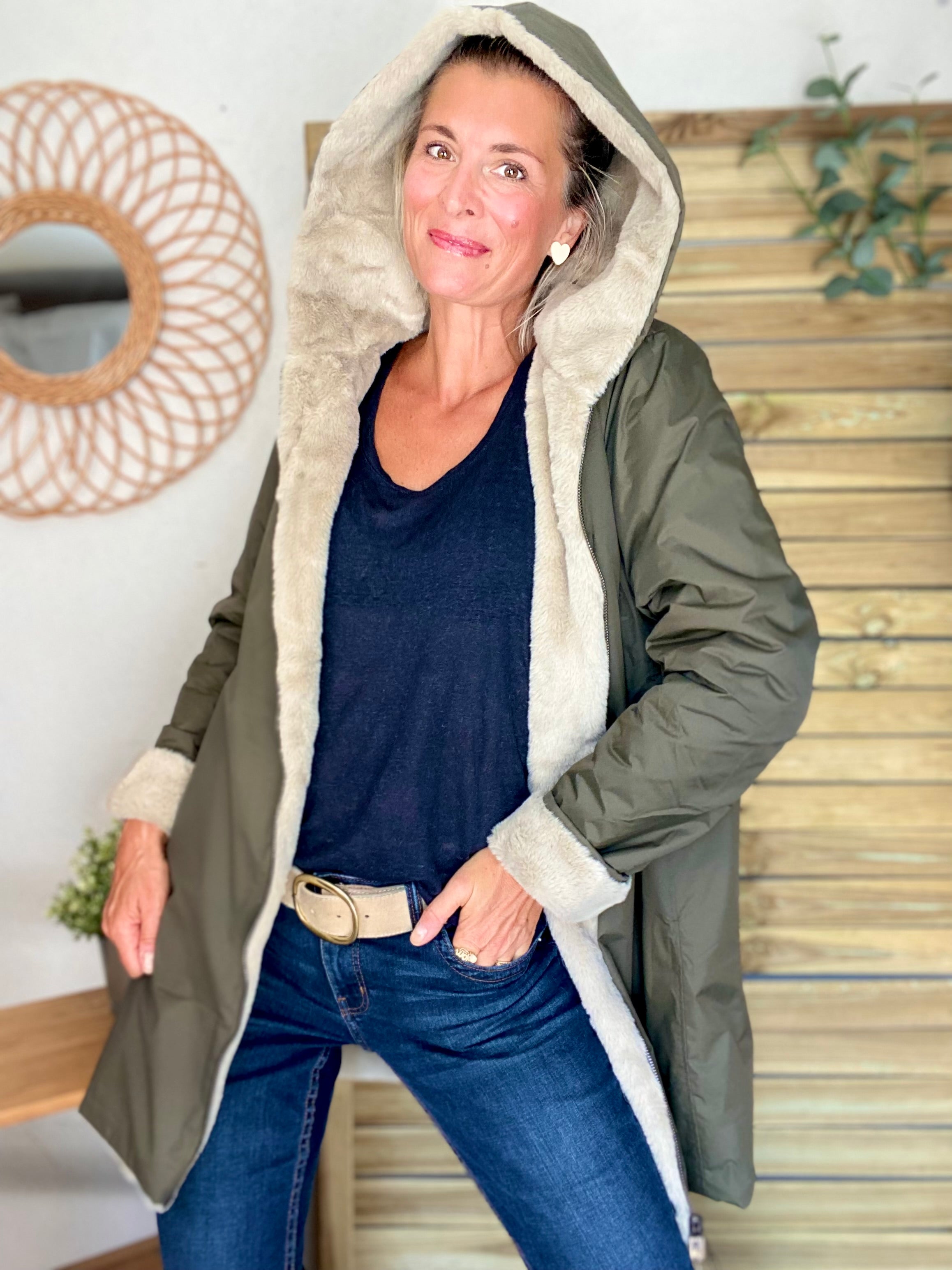 Parka Imperméable réversible fourrée Kaki / Beige ALIX - LAURA JO