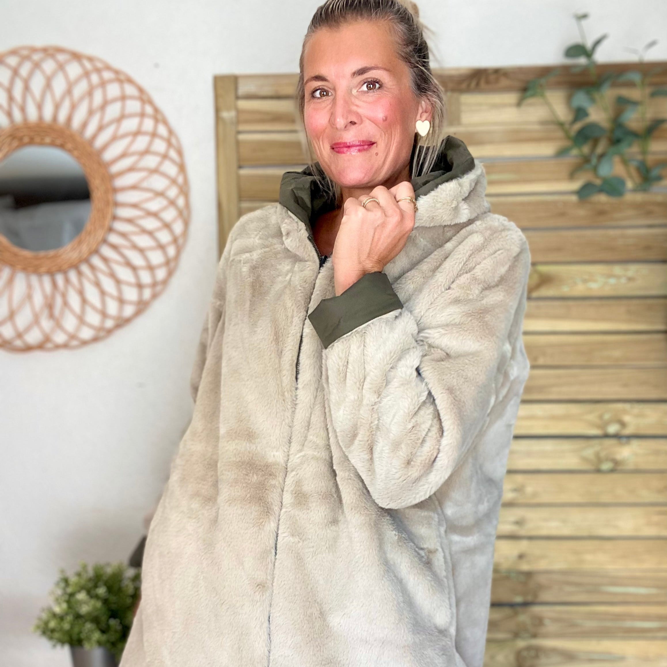 Parka Imperméable réversible fourrée Kaki / Beige ALIX - LAURA JO