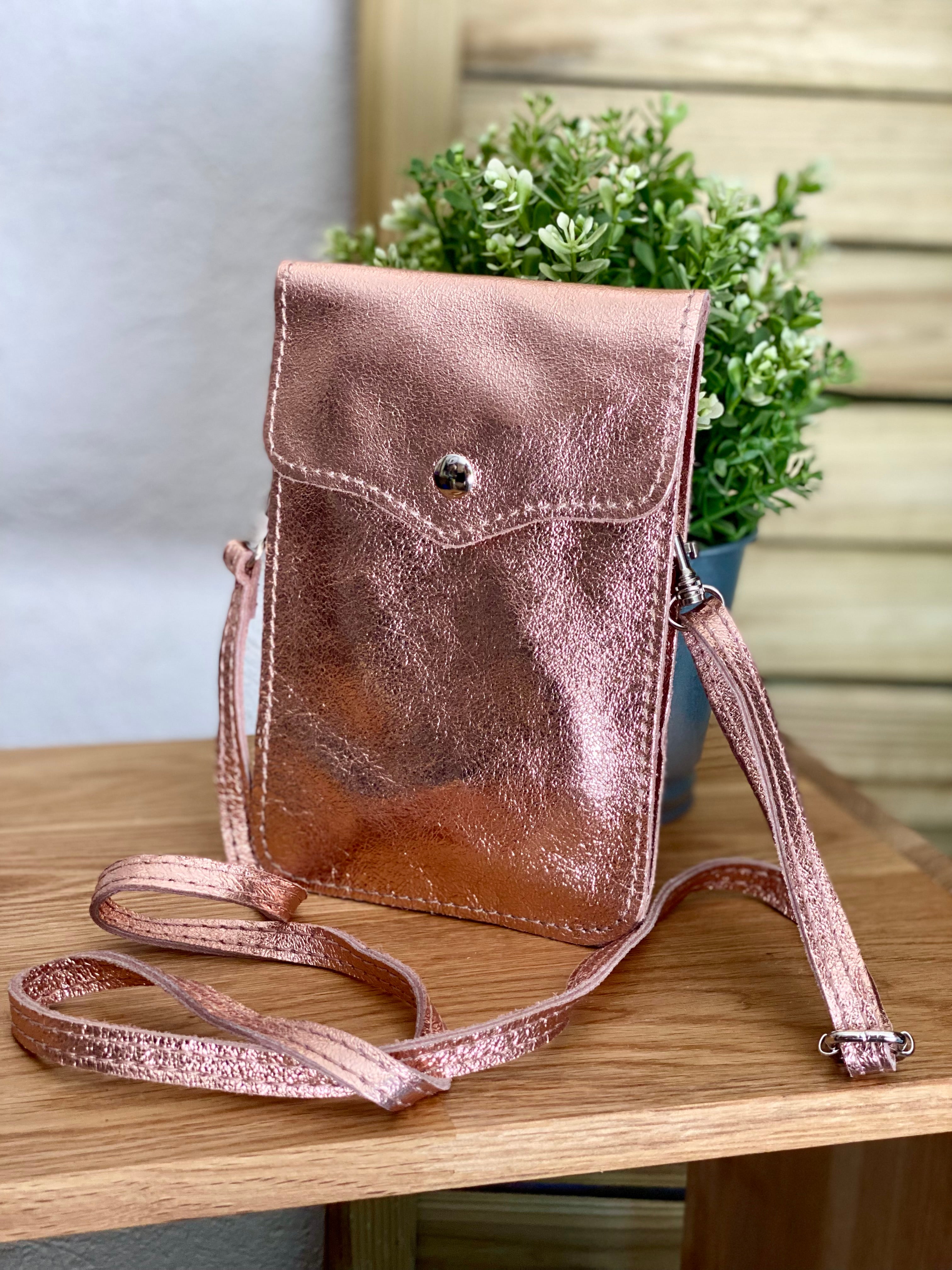 Pochette bandoulière en cuir irisé - FLORE Rose Gold