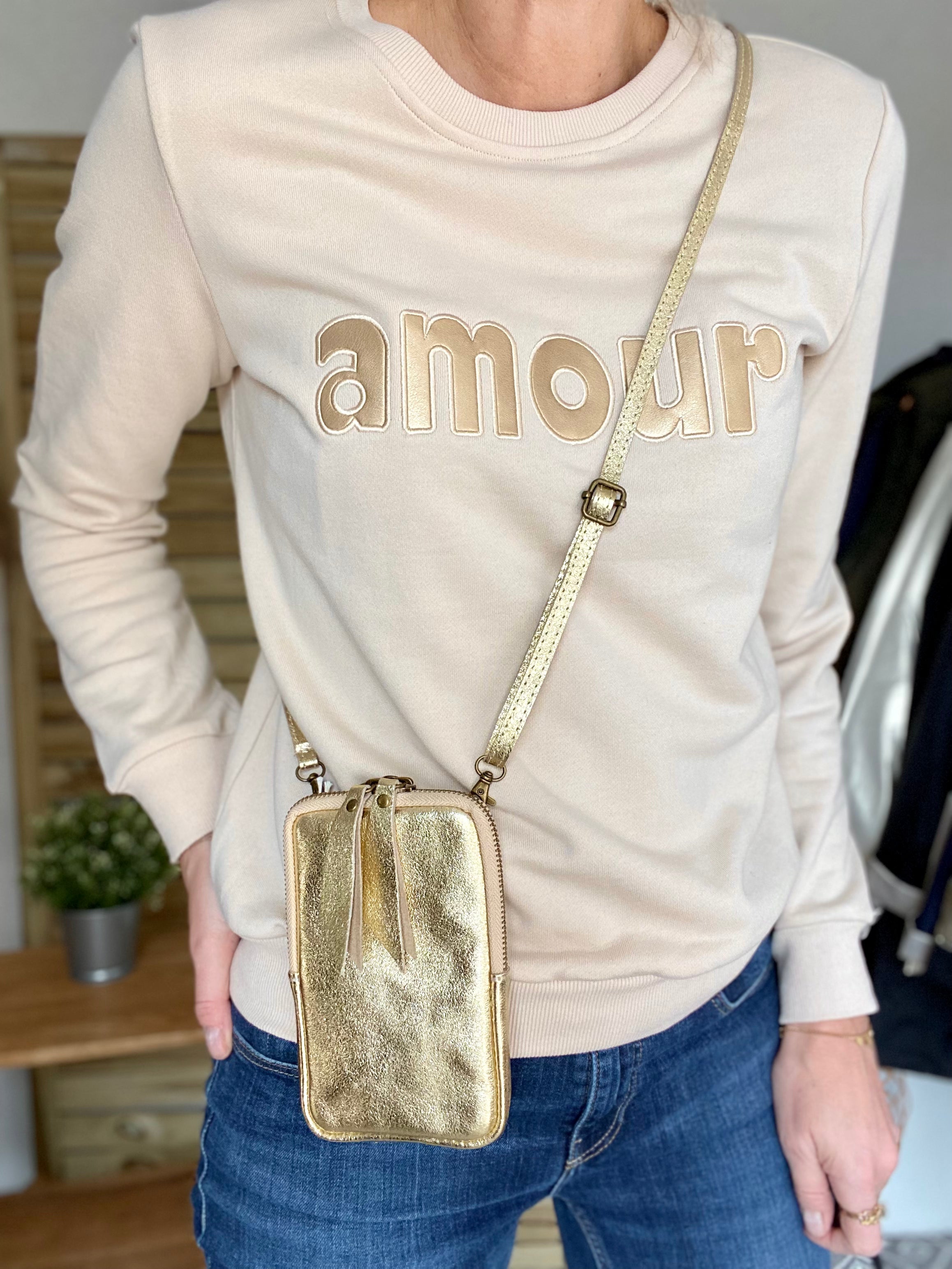 Pochette bandoulière pour téléphone en cuir irisé - STELLA - Doré