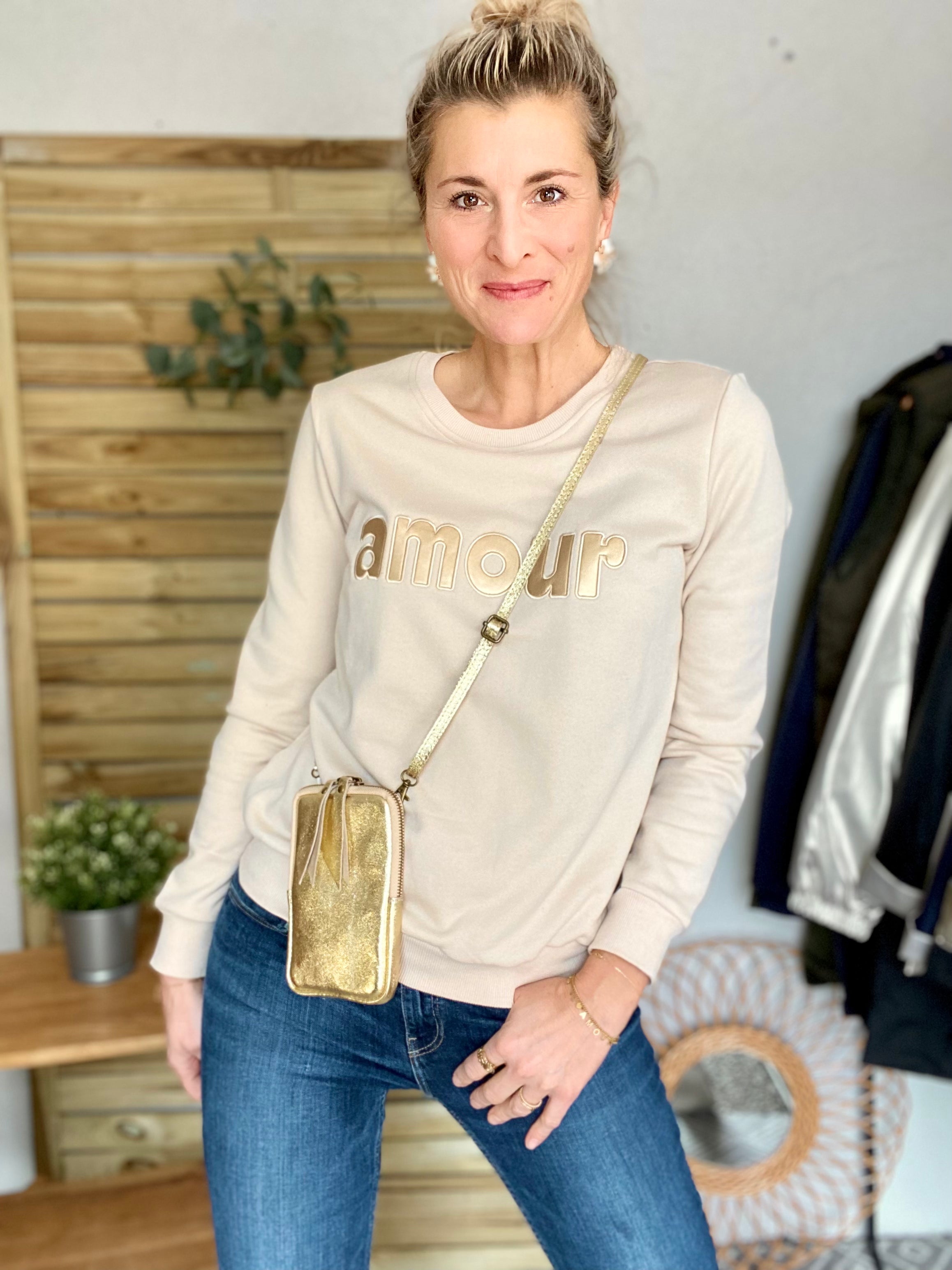 Pochette bandoulière pour téléphone en cuir irisé - STELLA - Doré