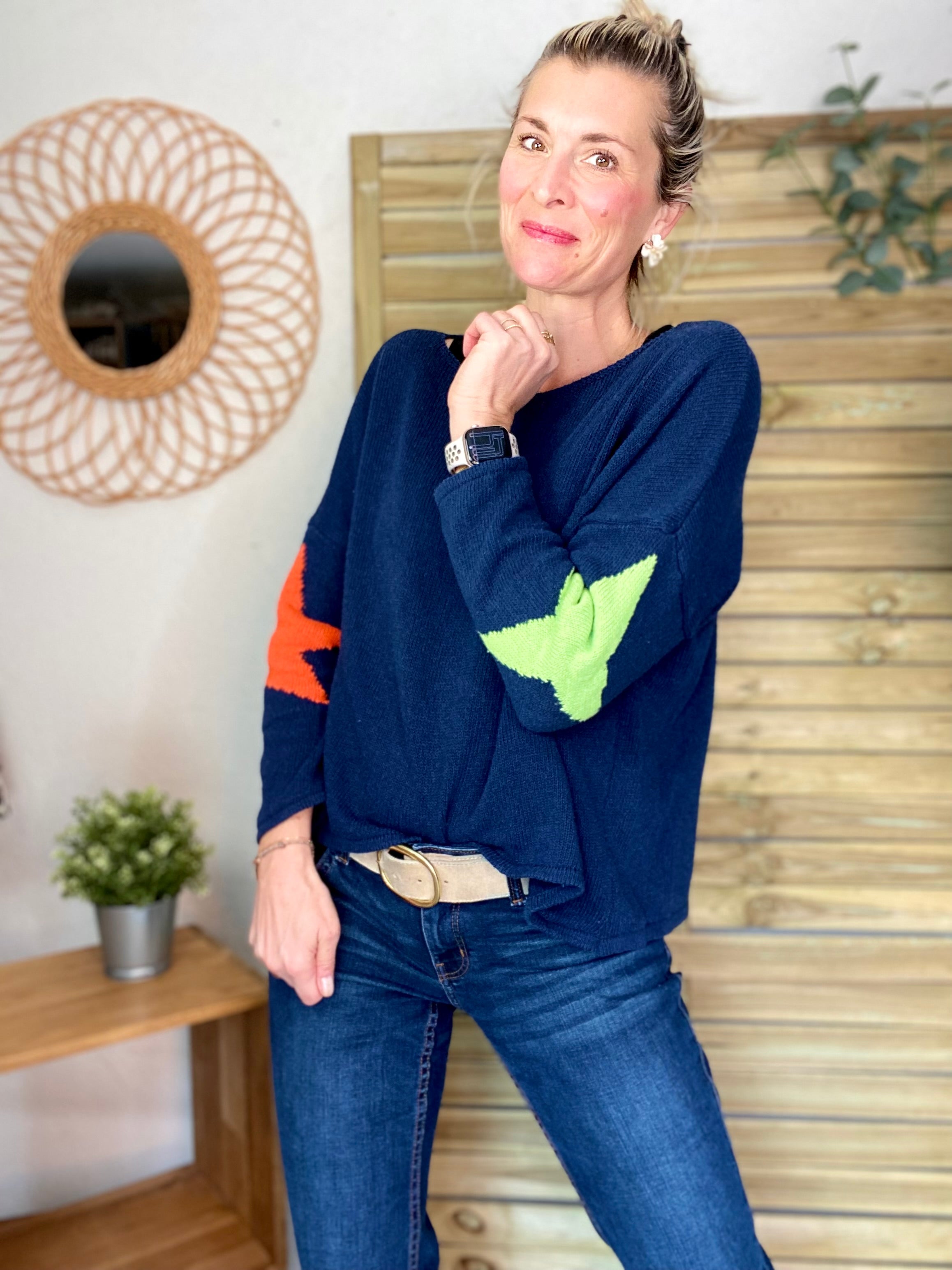 Pull oversize étoiles colors ALBA - Bleu marine
