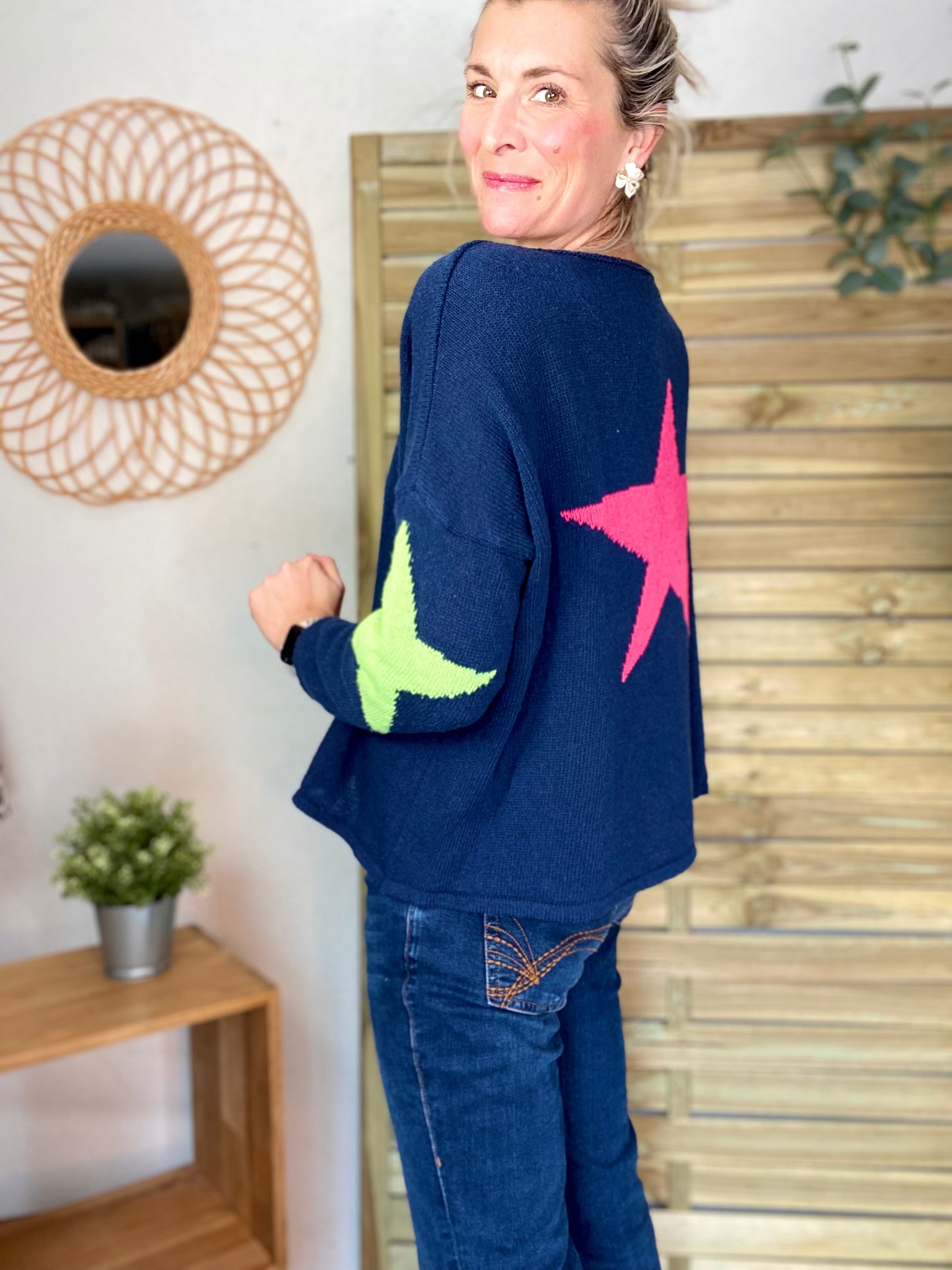 Pull oversize étoiles colors ALBA - Bleu marine