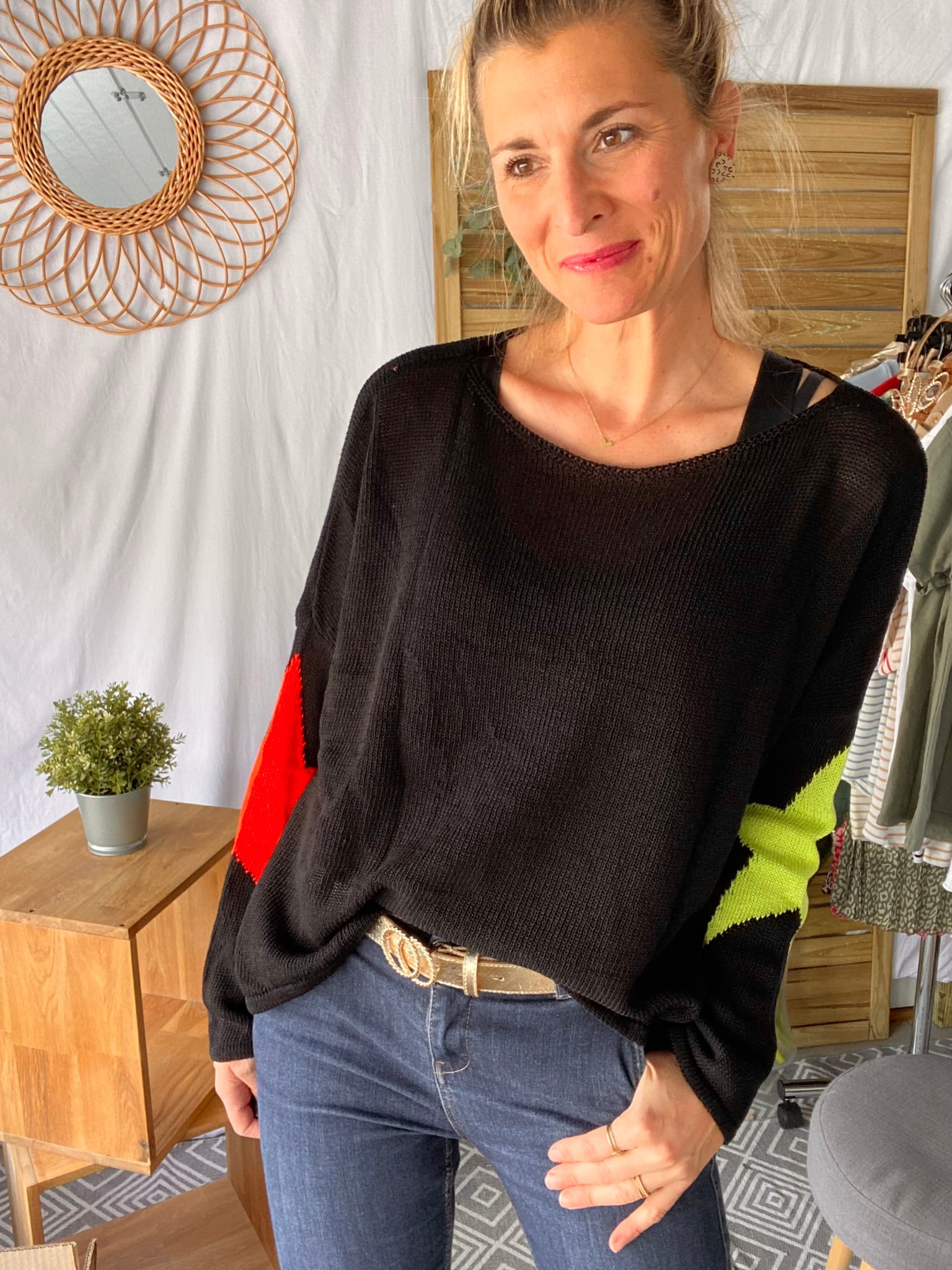 Pull oversize étoiles colors ALBA - Noir