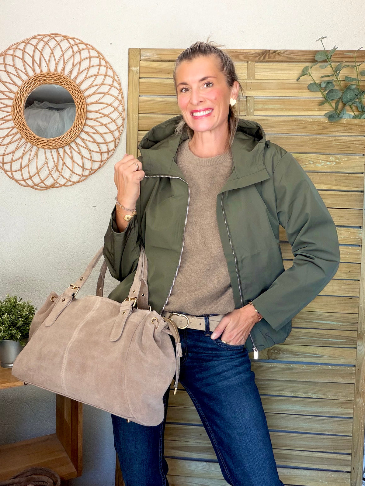 SAC XL EN CUIR SUÉDÉ JASPER TAUPE