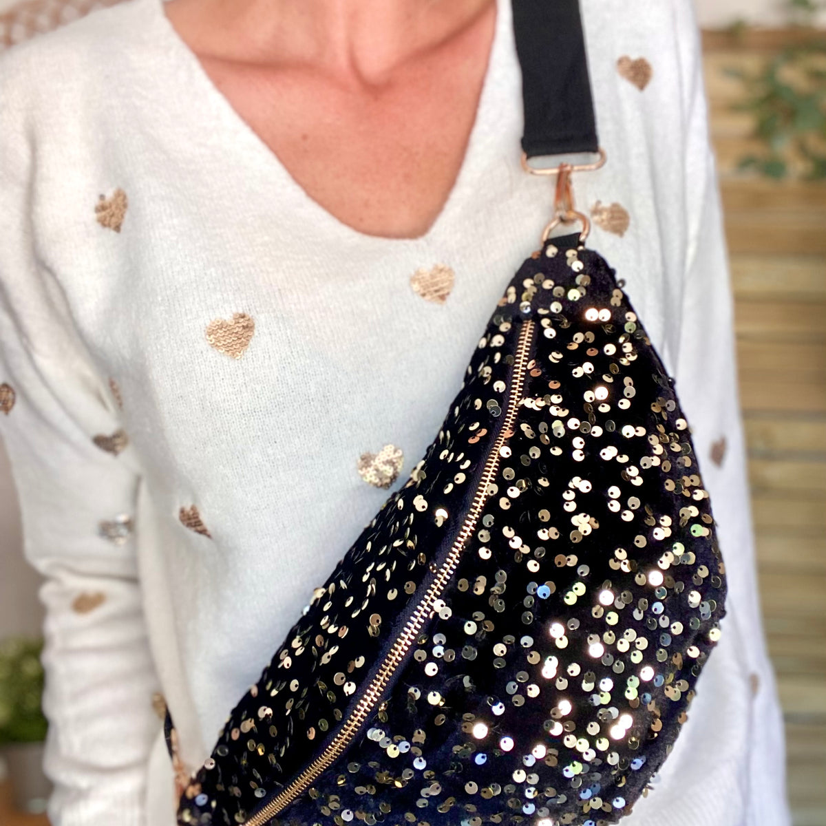 Sac Banane L Velours à Sequins Ciao Boum TAYLOR Noir à Sequins