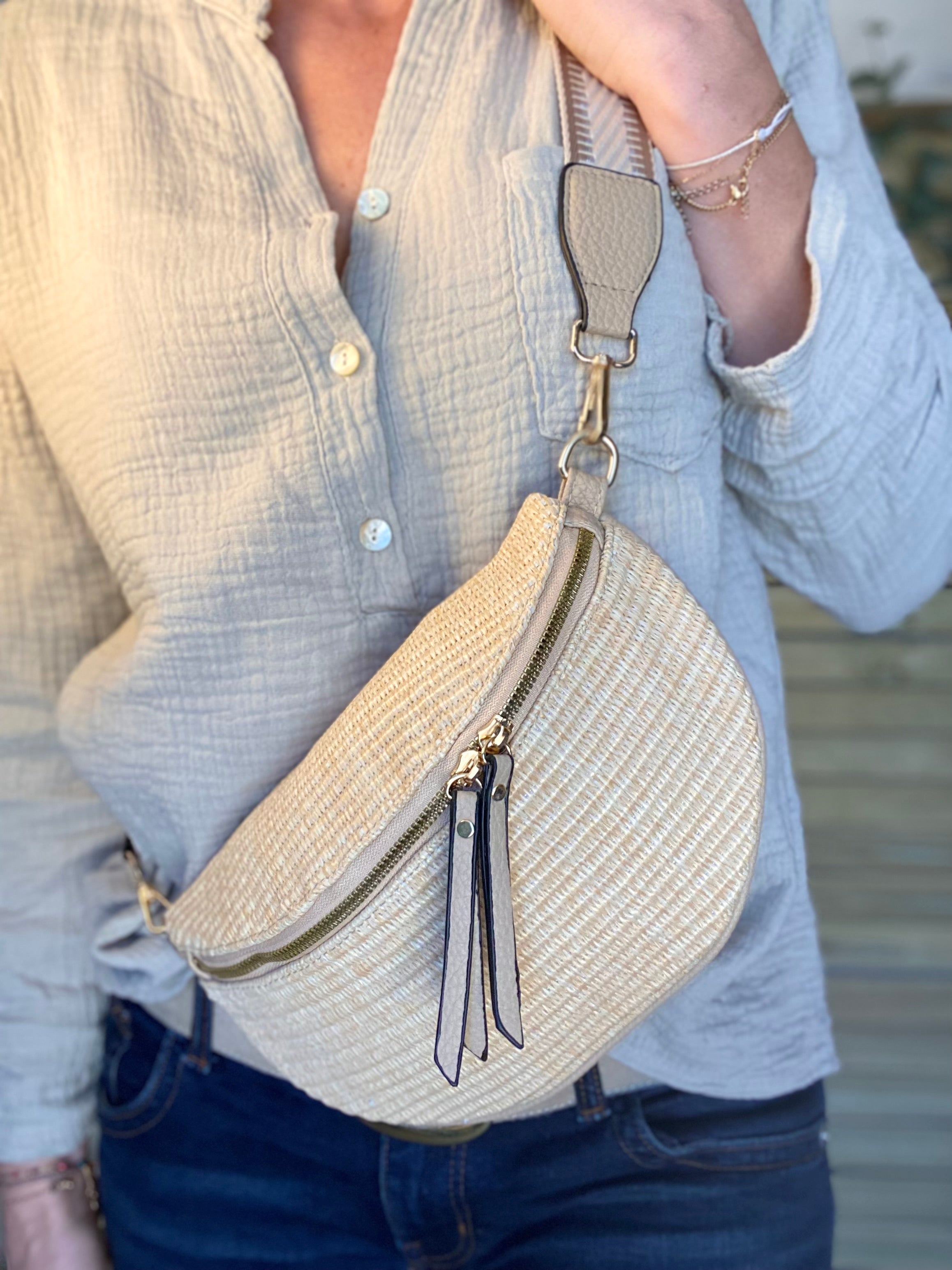 Sac banane M - JESSY - effet paille Beige