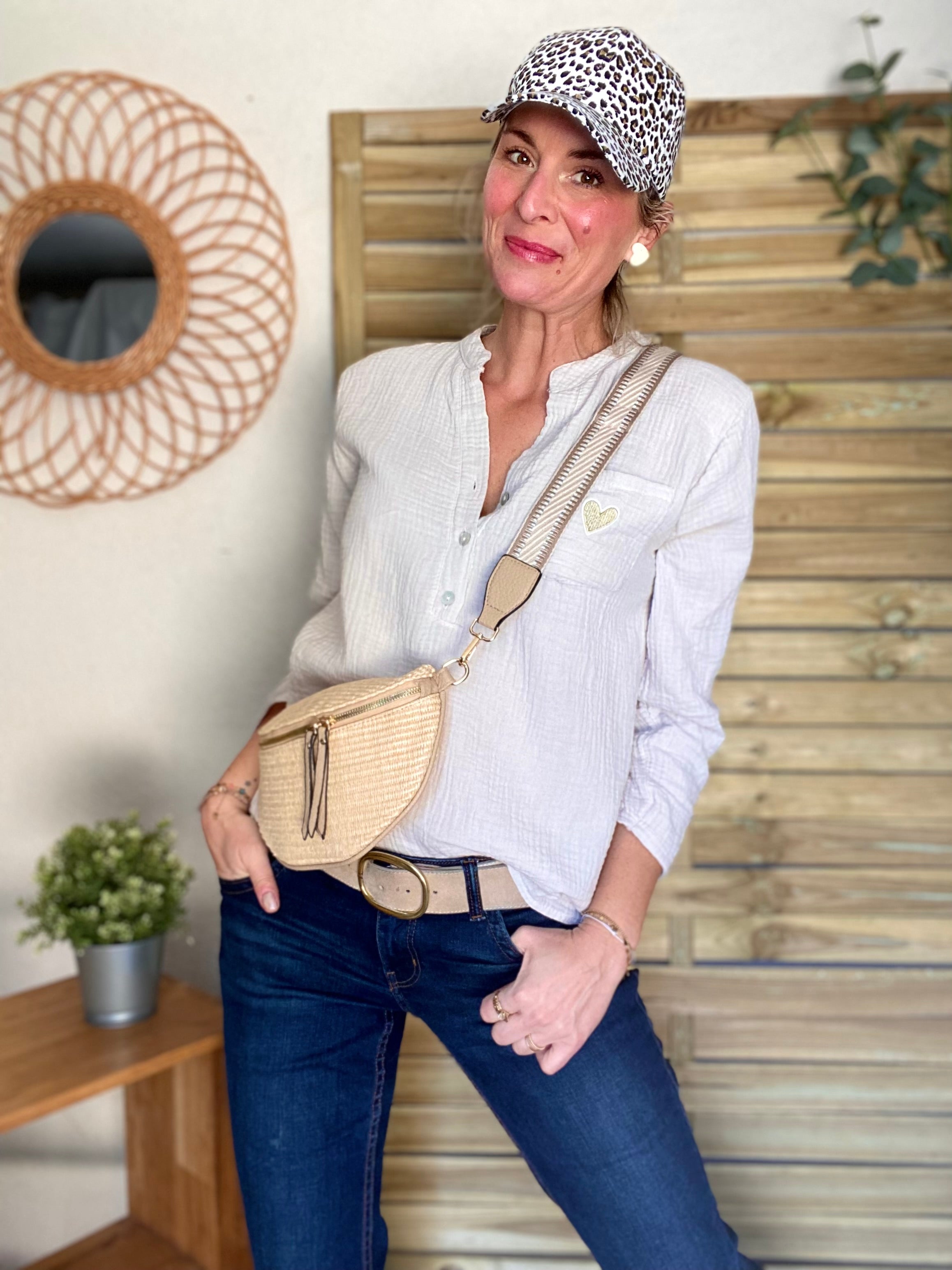 Sac banane M - JESSY - effet paille Beige