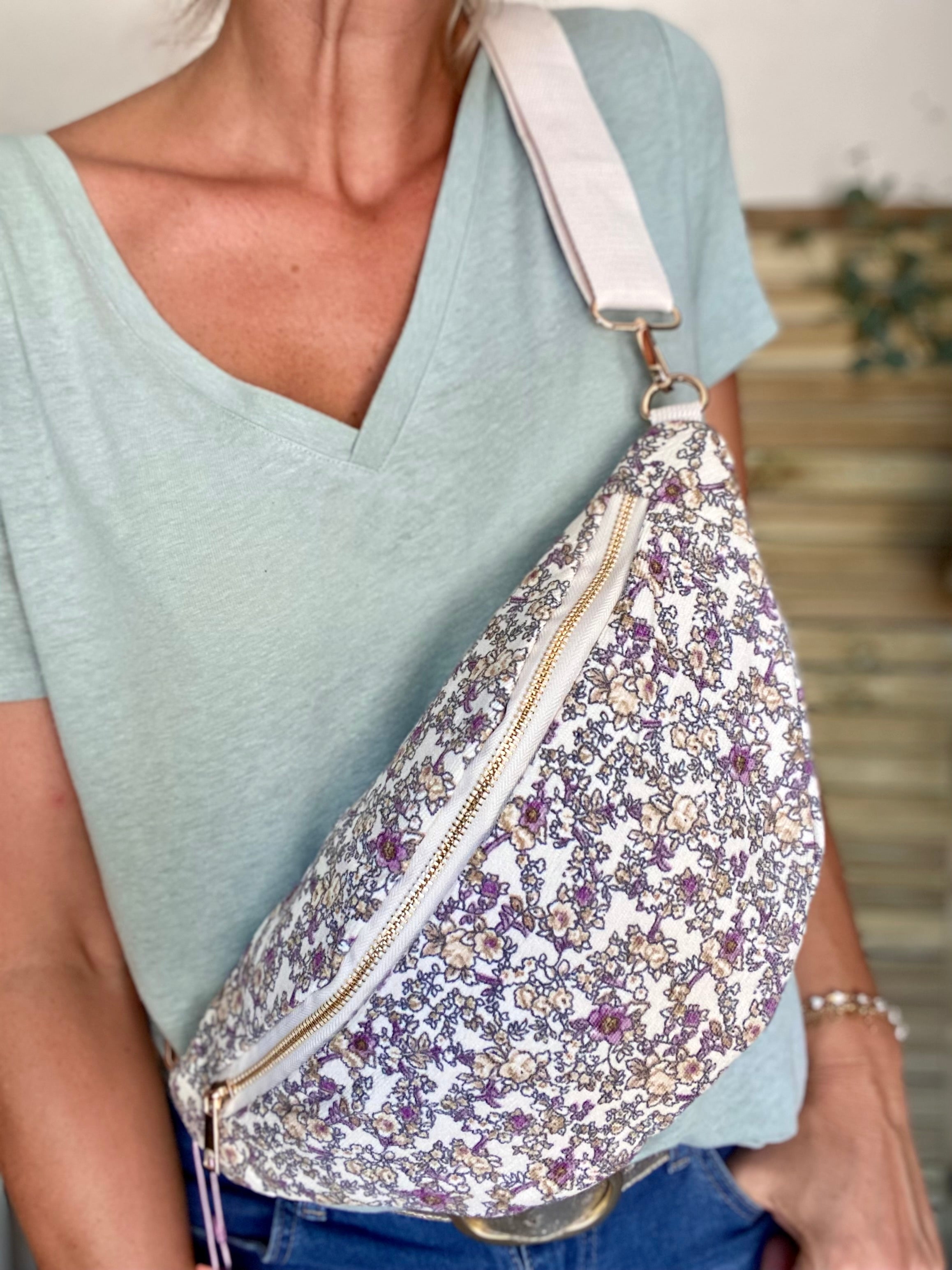 Sac banane XL Ciao Boum - IVY - Fleuri blanc et mauve