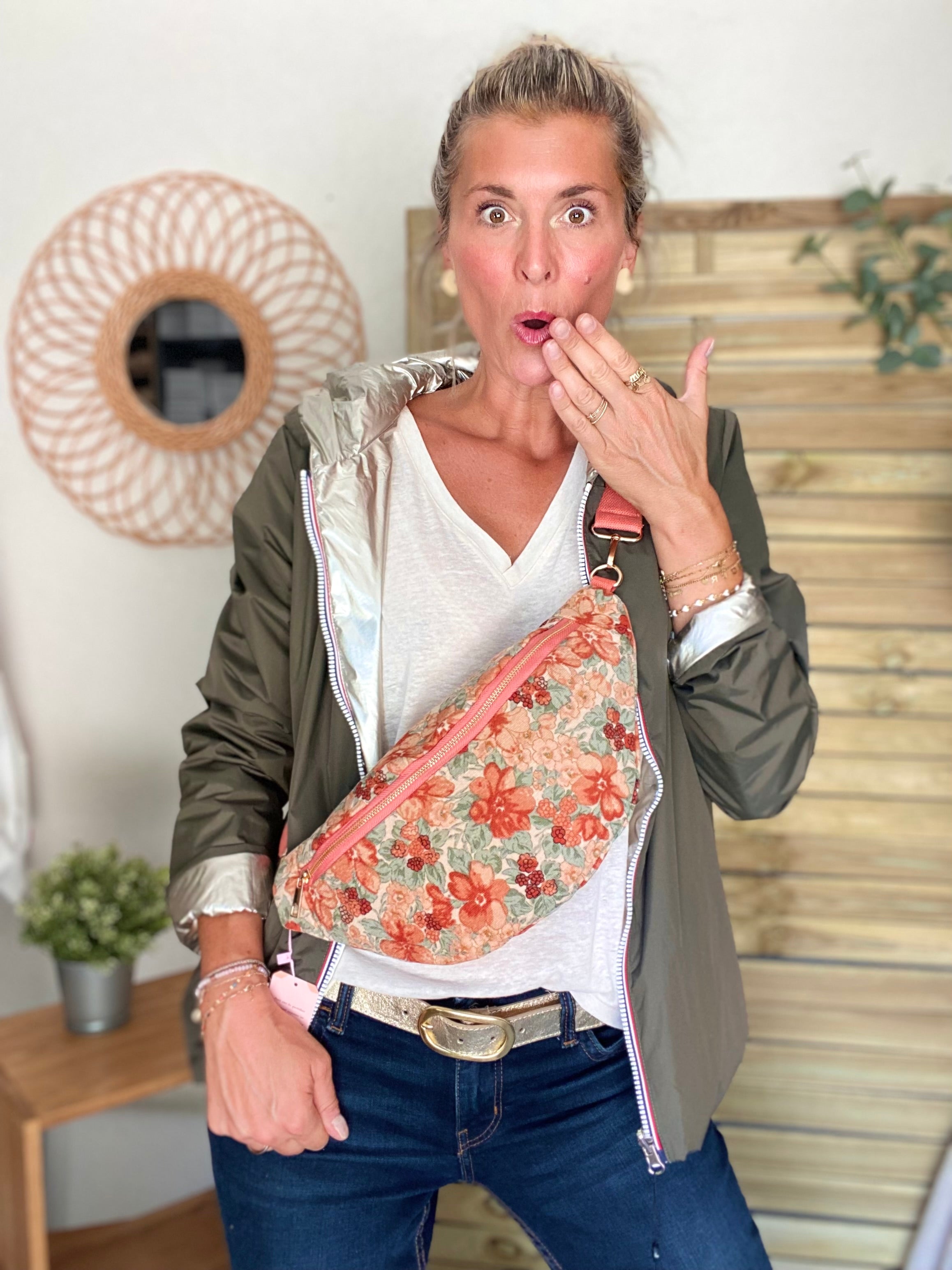 Sac banane XL Ciao Boum - IVY - Fleuri corail