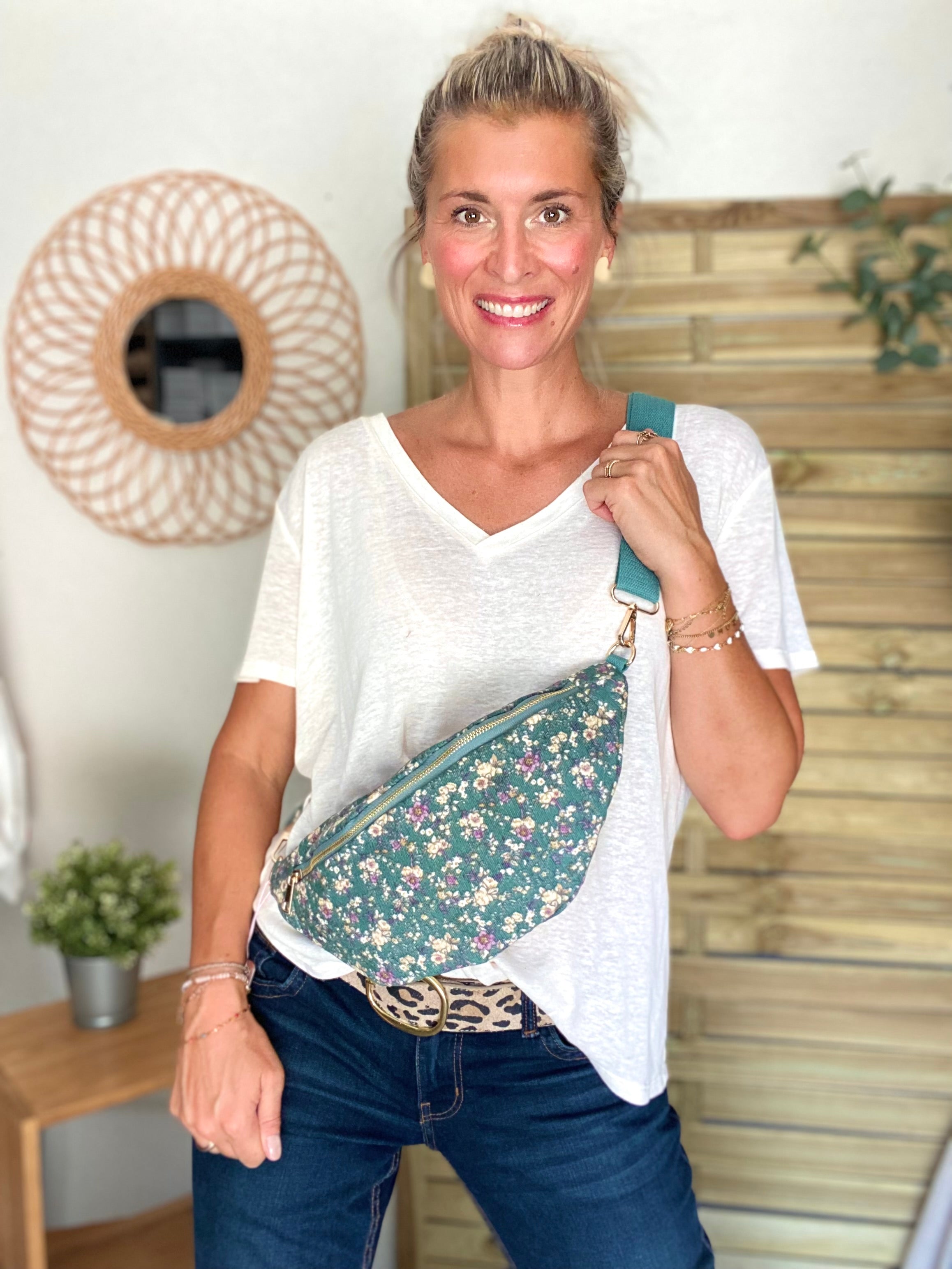 Sac banane XL Ciao Boum - IVY - Fleuri vert