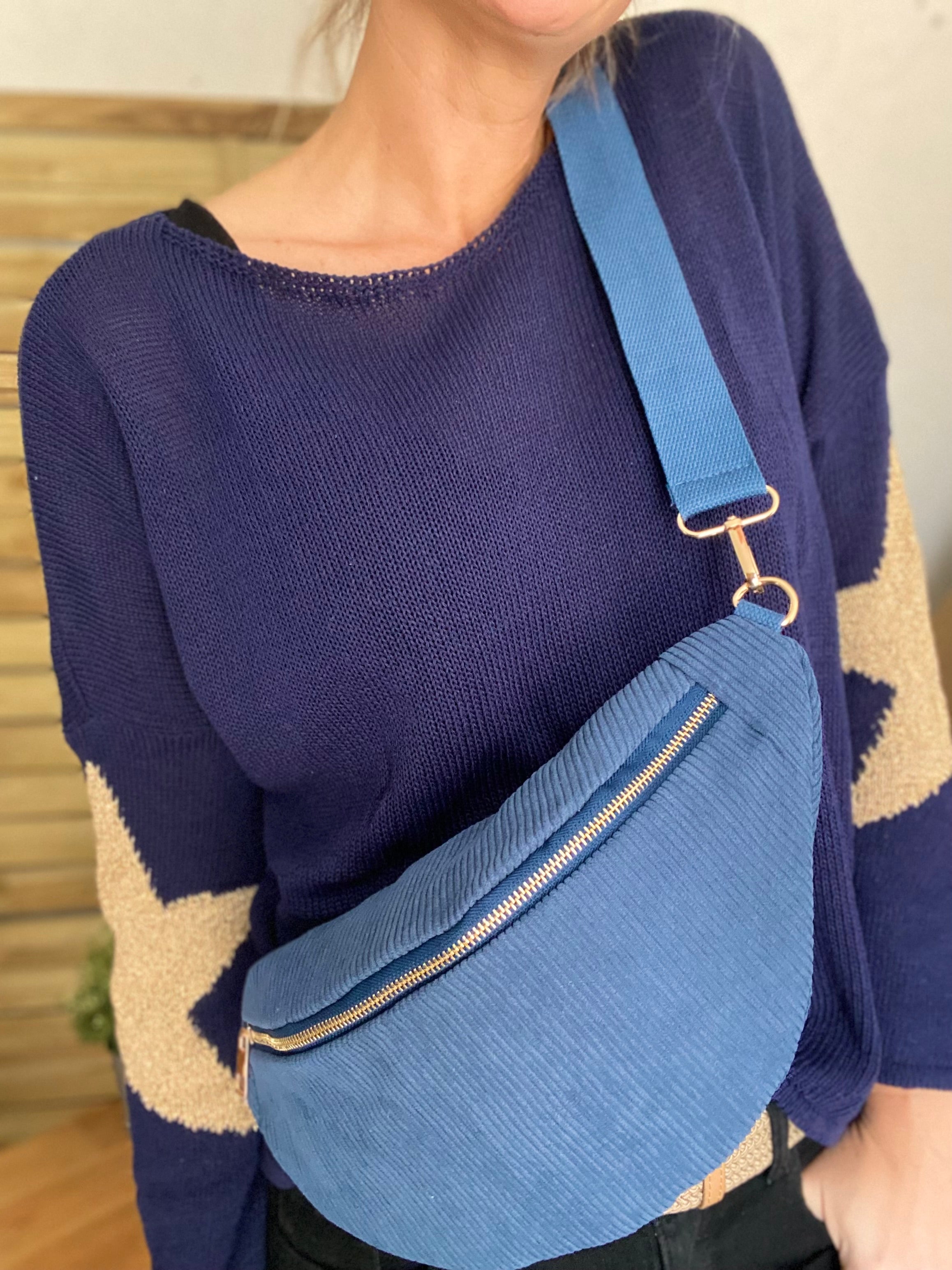 Sac banane XL velours côtelé Ciao Boum - IVY - Bleu jean