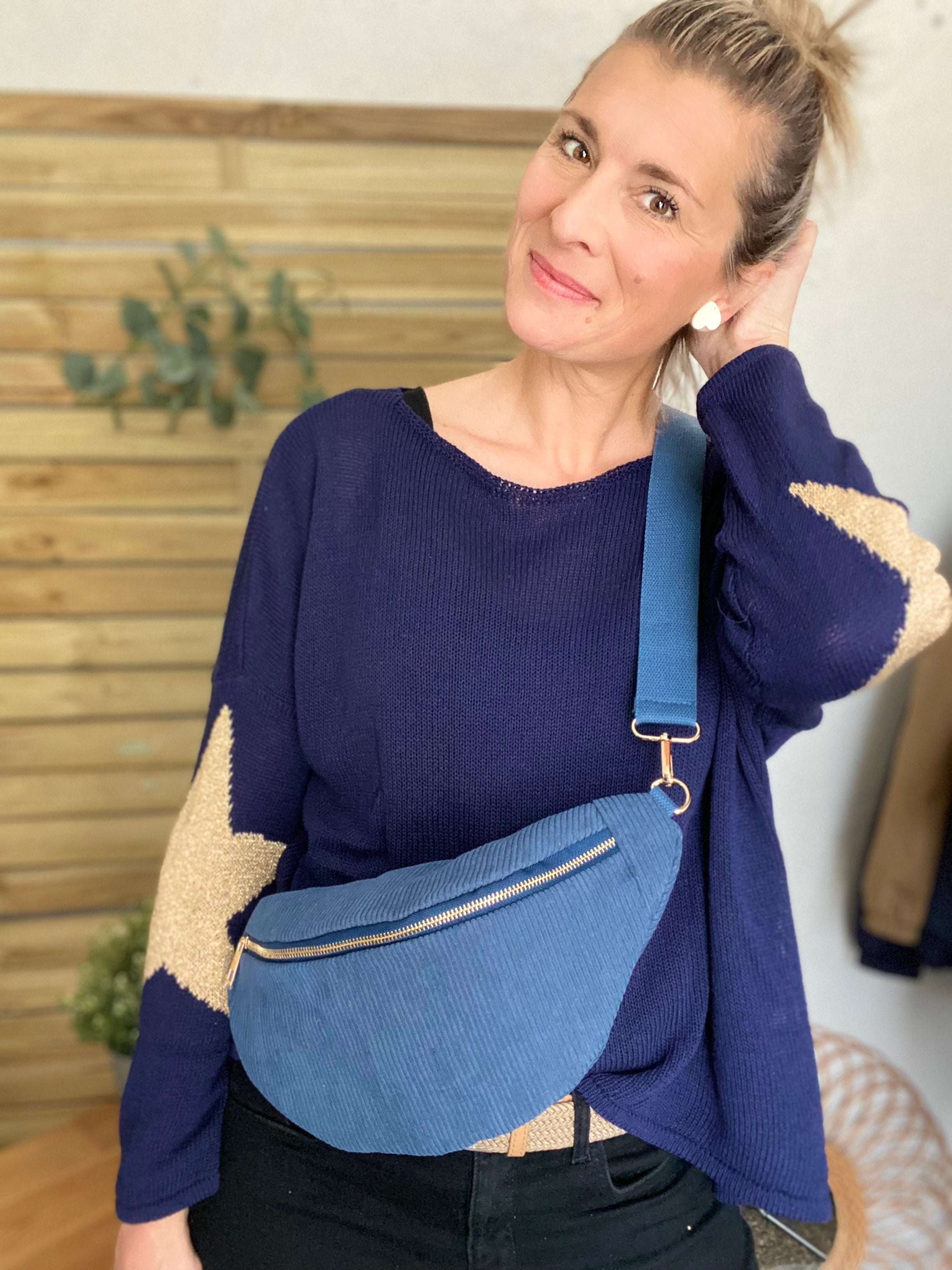 Sac banane XL velours côtelé Ciao Boum - IVY - Bleu jean
