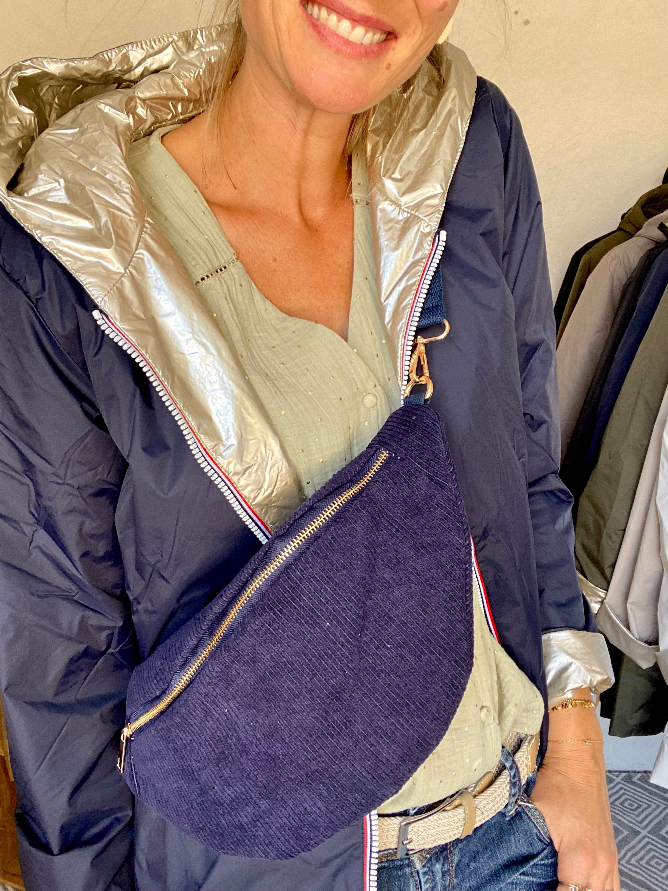 Sac banane XL velours côtelé Ciao Boum - IVY - Bleu marine