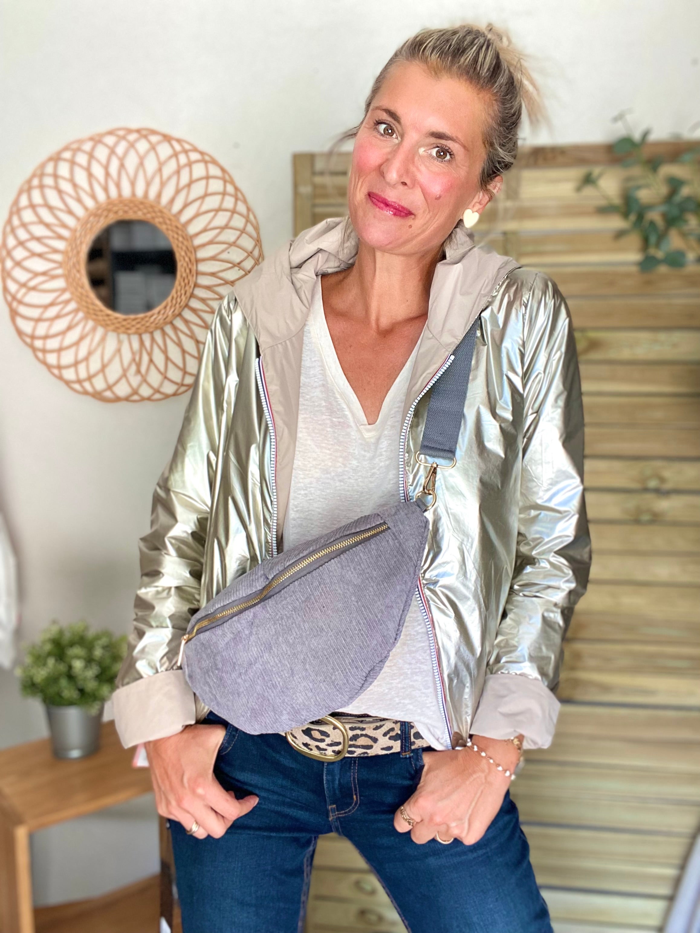 Sac banane XL velours côtelé Ciao Boum - IVY -  Gris