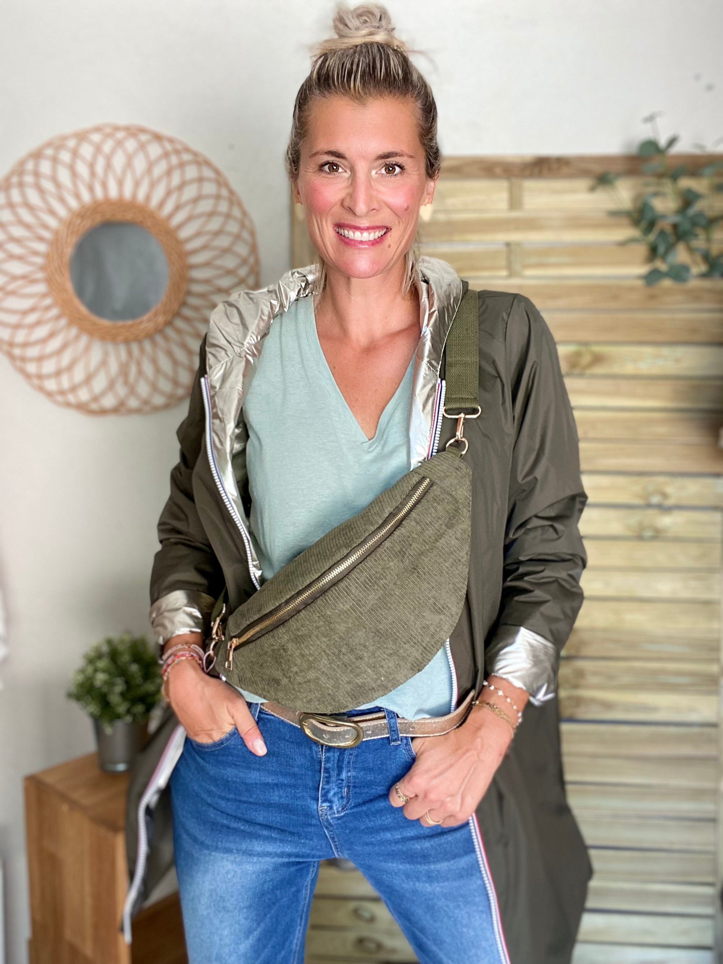 Sac banane XL velours côtelé Ciao Boum - IVY - Kaki