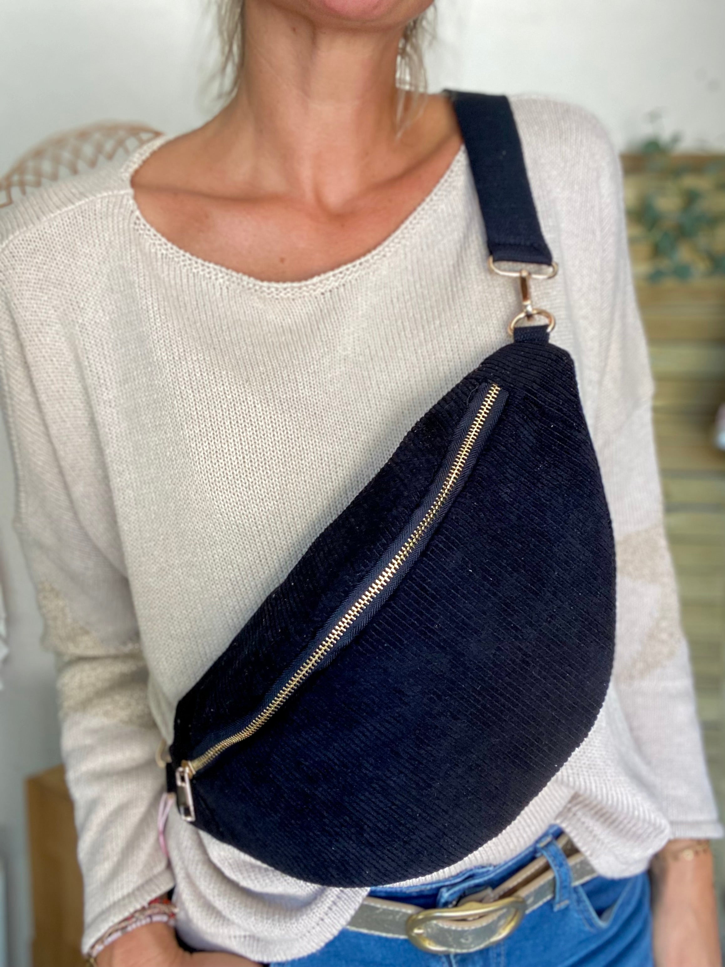 Sac banane XL velours côtelé Ciao Boum - IVY - Noir