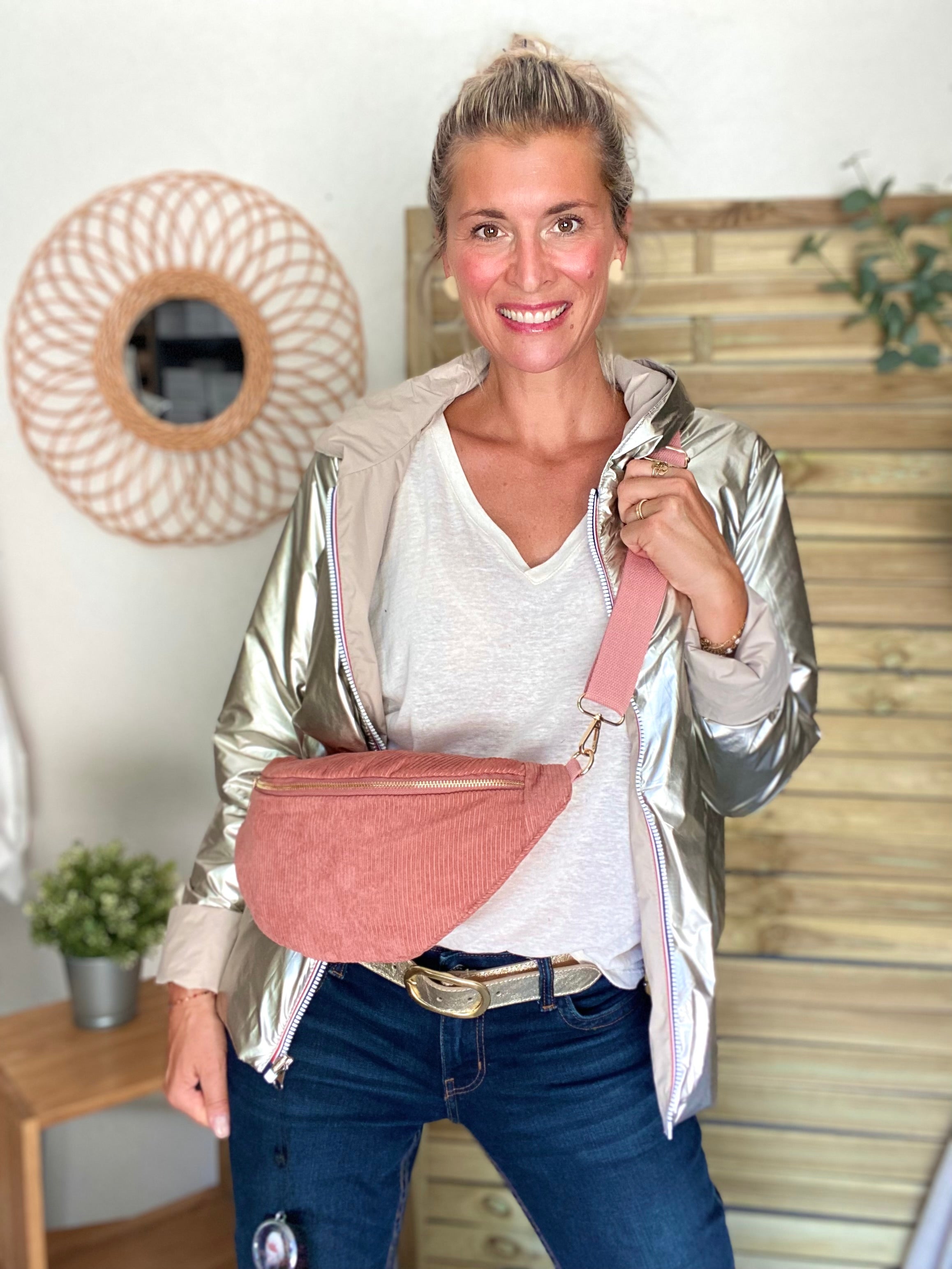 Sac banane XL velours côtelé Ciao Boum - IVY - Rose