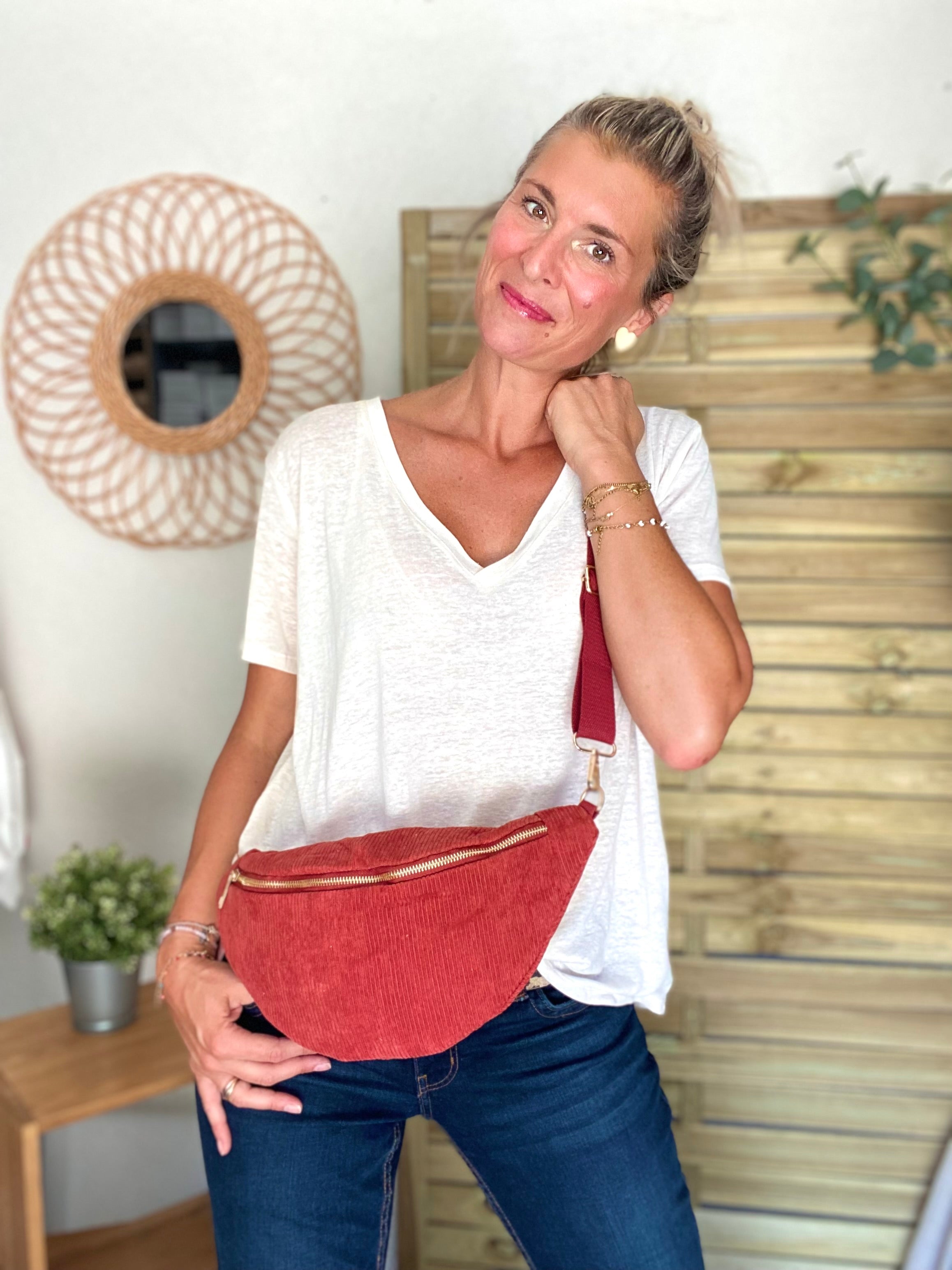 Sac banane XL velours côtelé Ciao Boum - IVY -  Terracotta