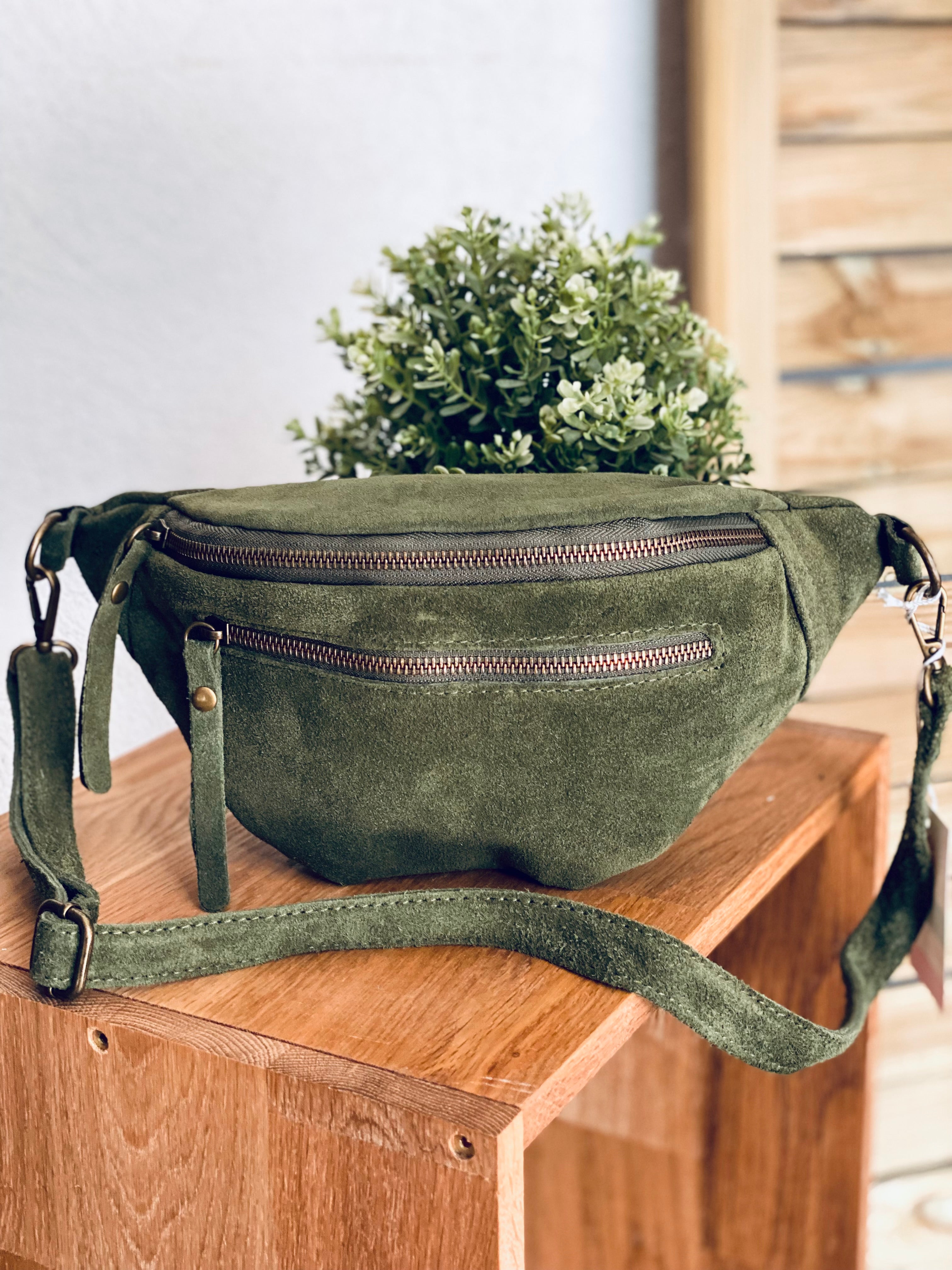 Sac banane double poche en cuir daim - OPALINE