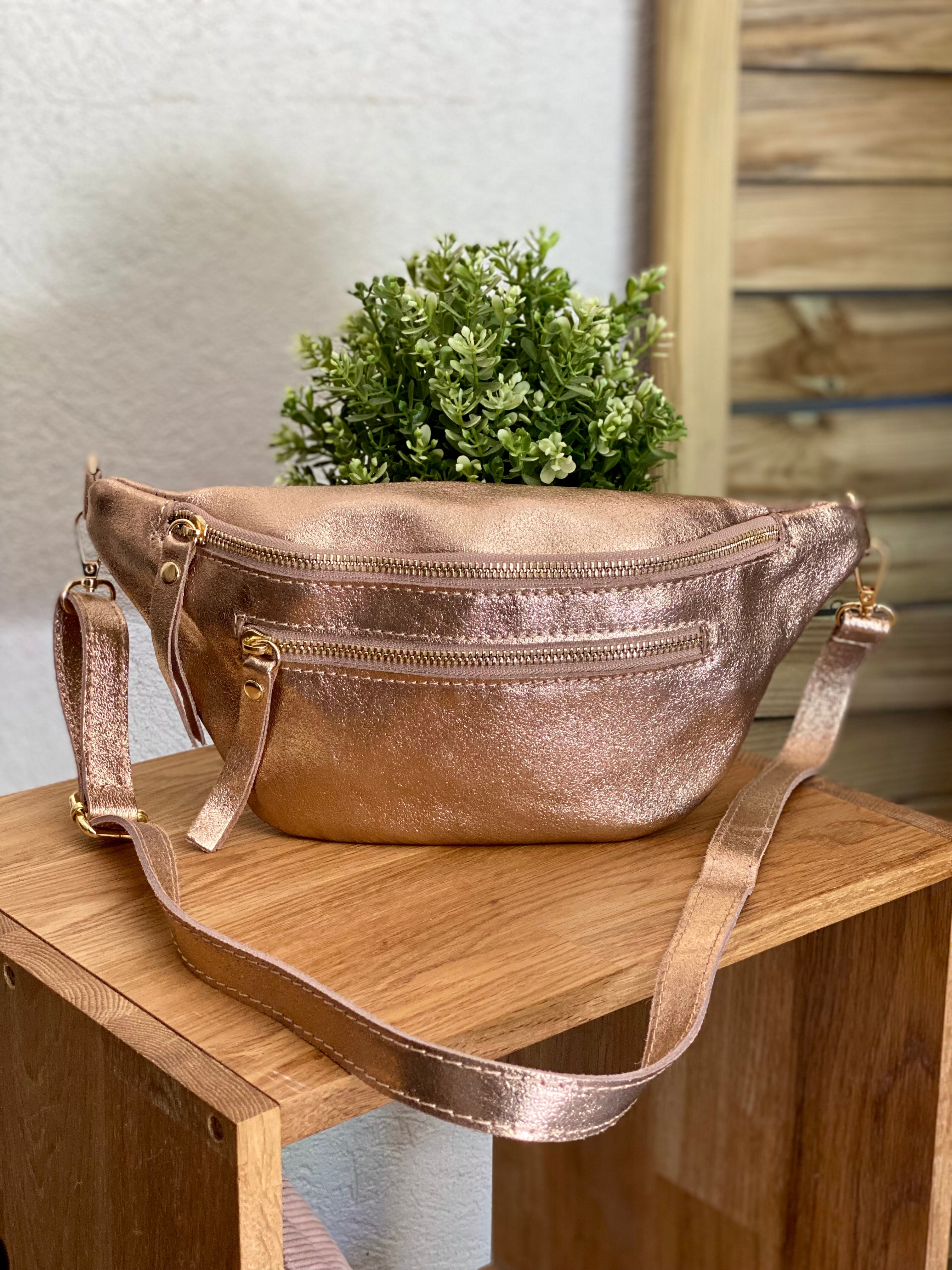 Sac banane en cuir irisé ERYN - Rose gold (9 coloris)
