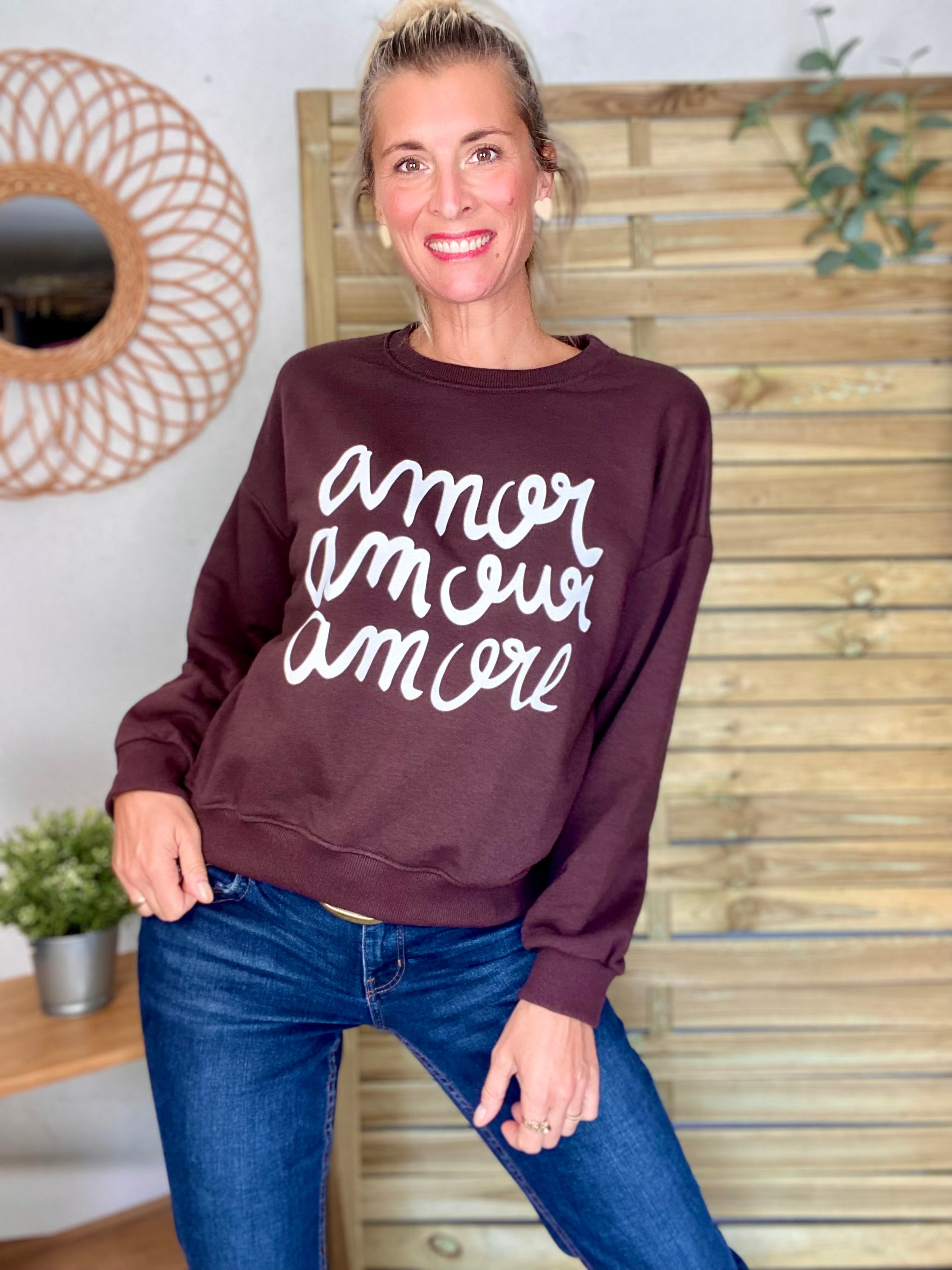 Sweat amor amour amore COLINE - Chocolat -