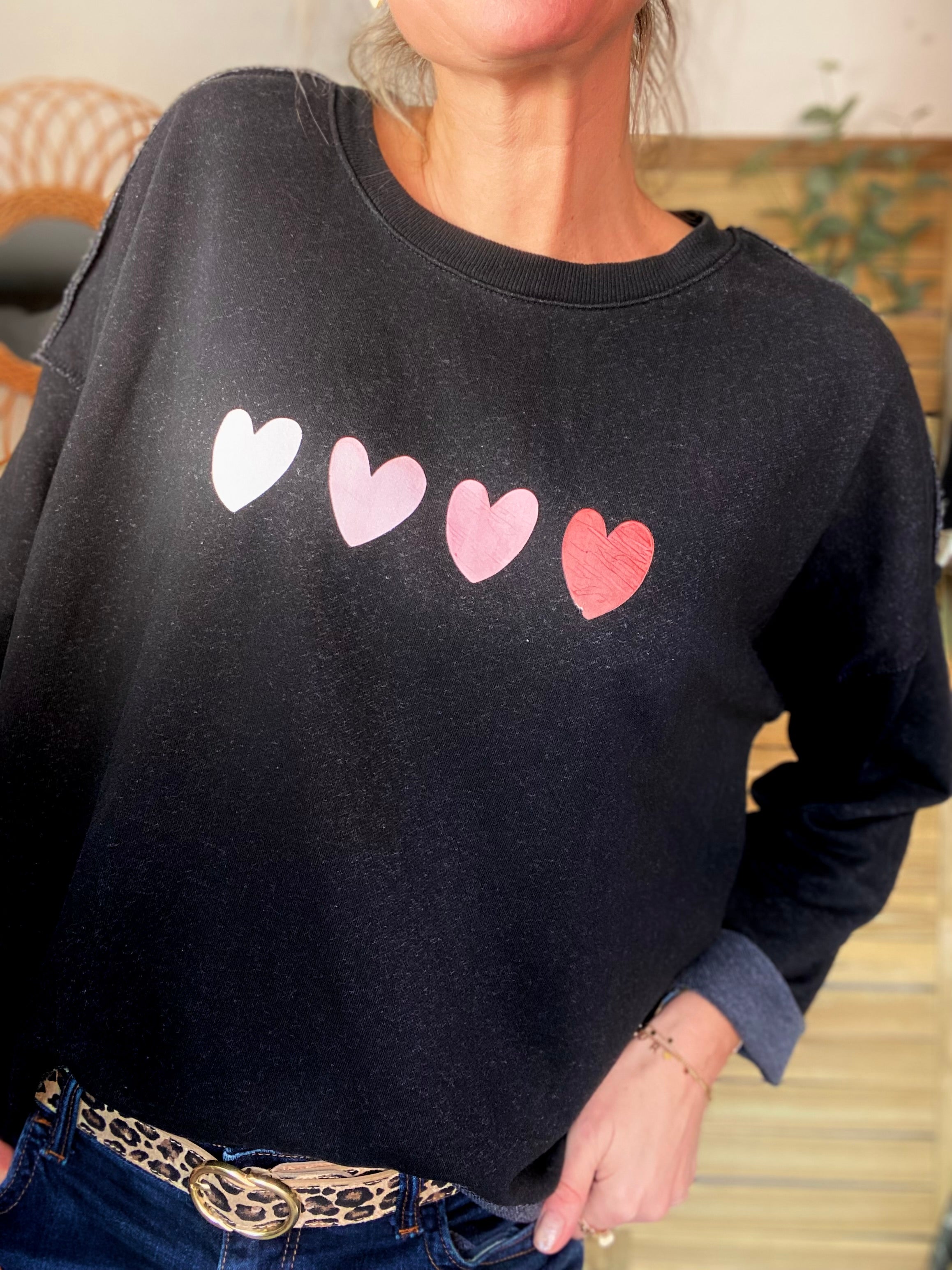 Sweat oversize avec coeurs ÉGLANTINE - Noir 