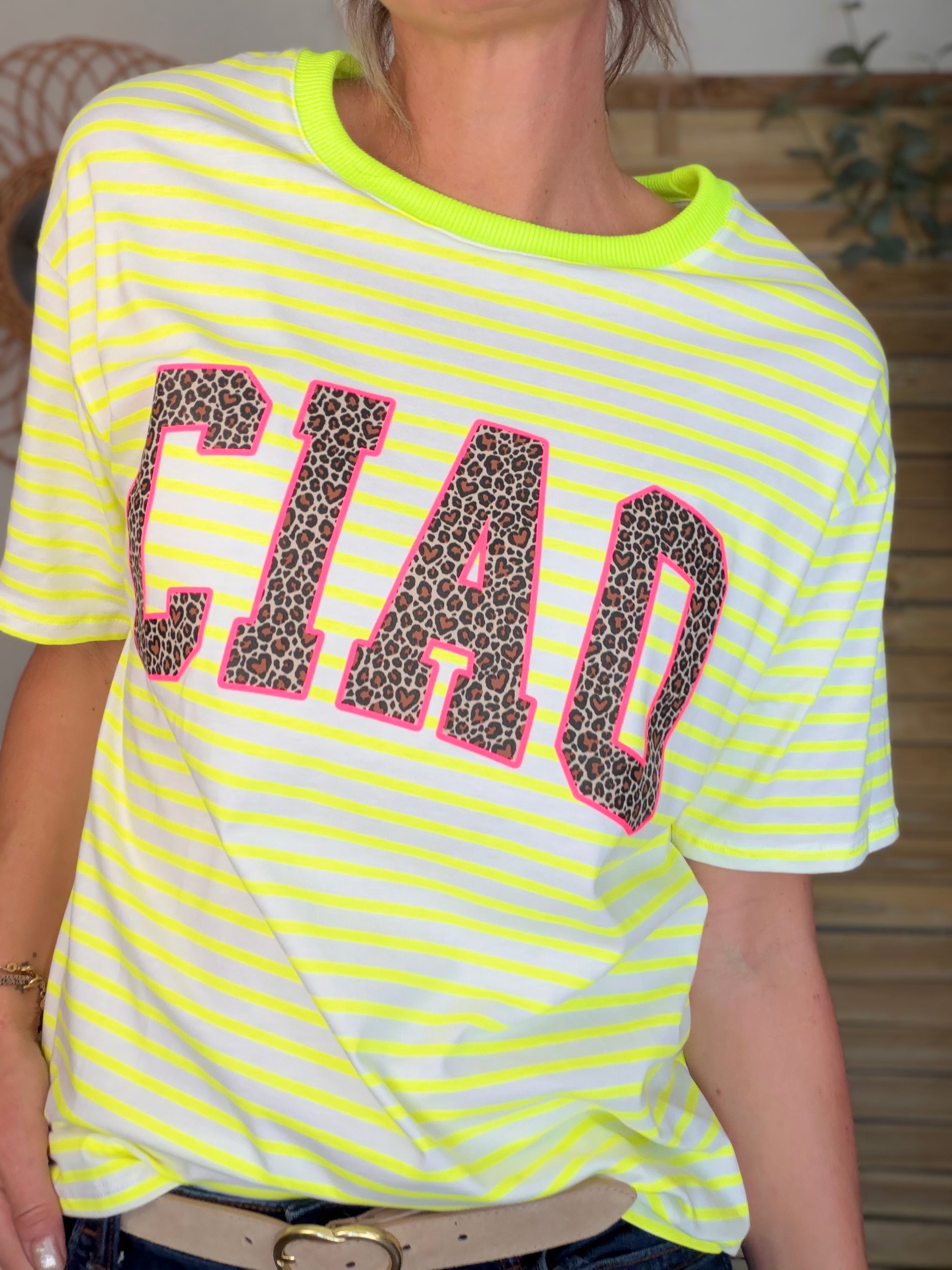 Tee shirt rayé CIAO Léo Jaune fluo