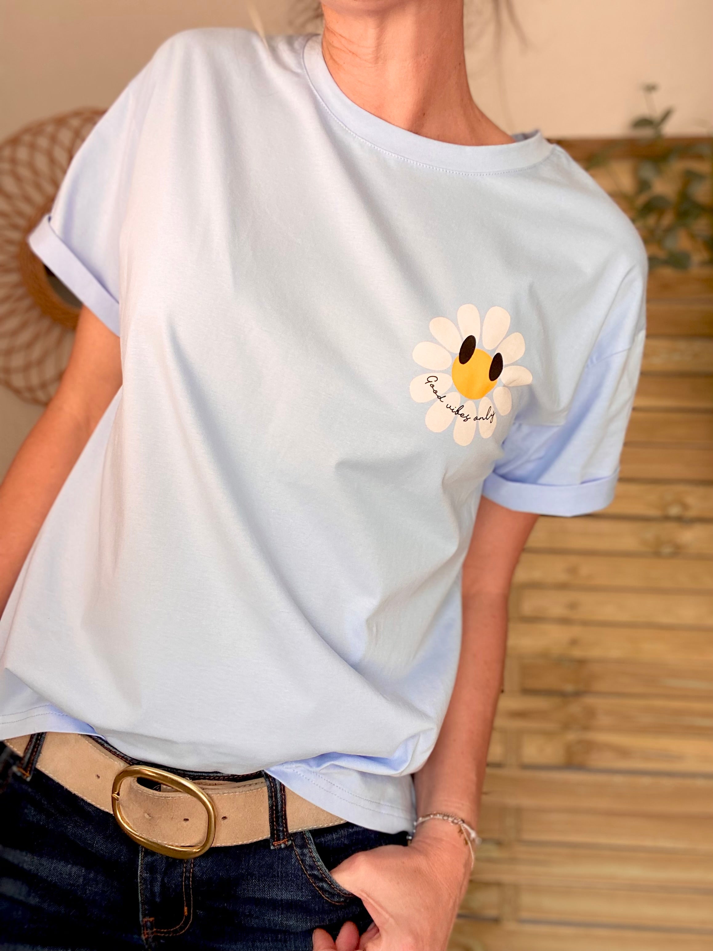 Tee shirt Good Vibes MARGUERITE  Bleu