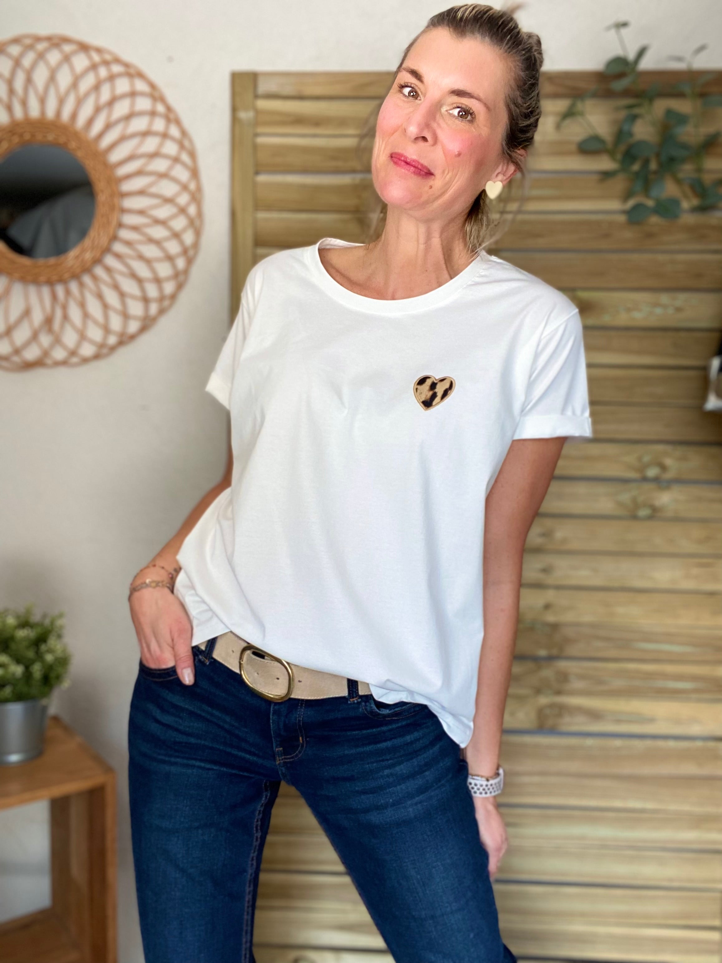 Tee shirt cœur brodé léo JULIA - Écru